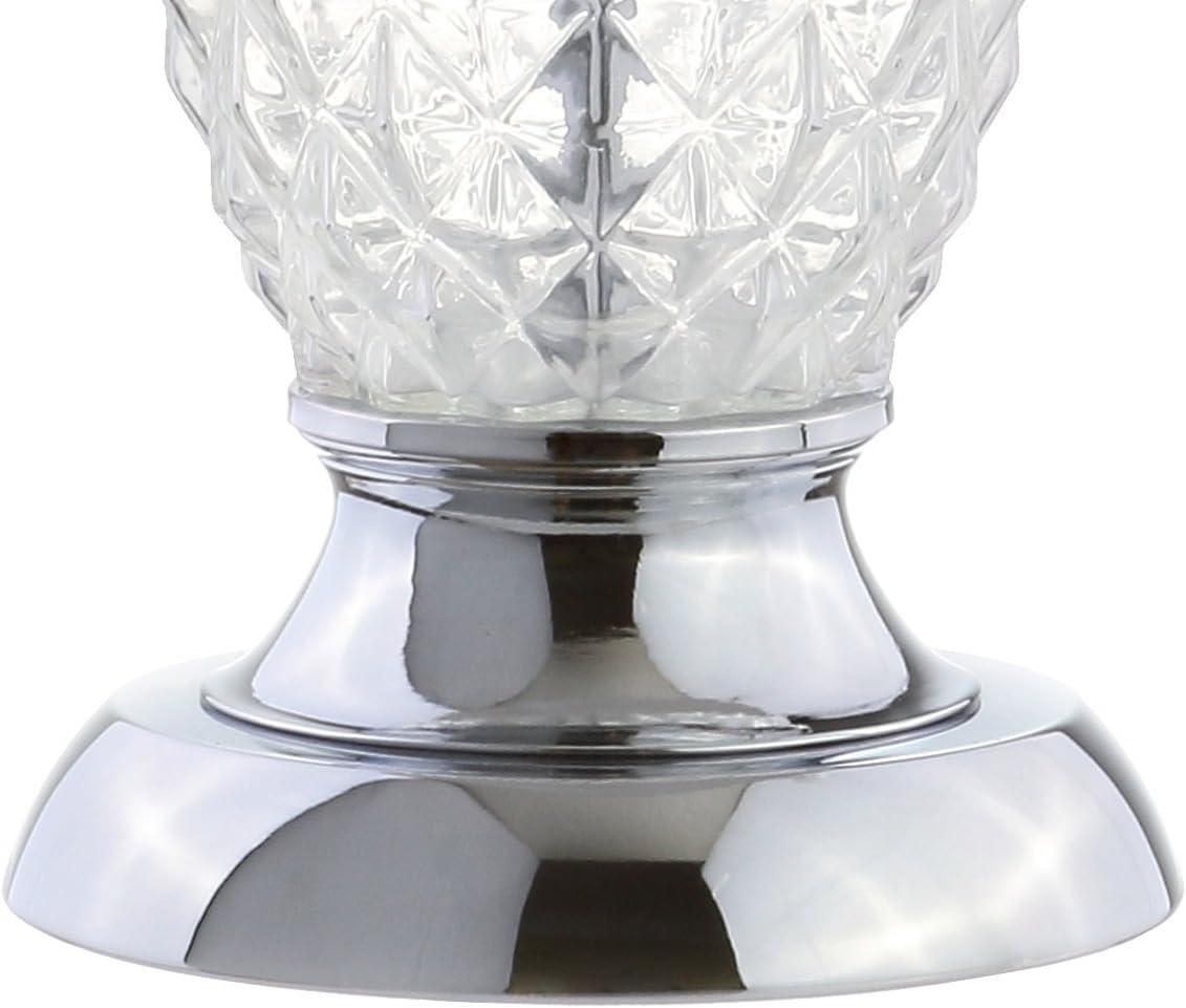 image:imageJONATHAN Y 24 Clear Glass Pineapple LED Table Lamp Chrome Accents Traditional Coastal Nightstand Lamp for Living Room Bedroom White Linen Shade LED Bulb Included JYL1078A