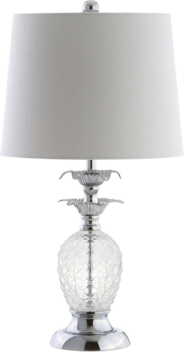 image:imageJONATHAN Y 24 Clear Glass Pineapple LED Table Lamp Chrome Accents Traditional Coastal Nightstand Lamp for Living Room Bedroom White Linen Shade LED Bulb Included JYL1078A