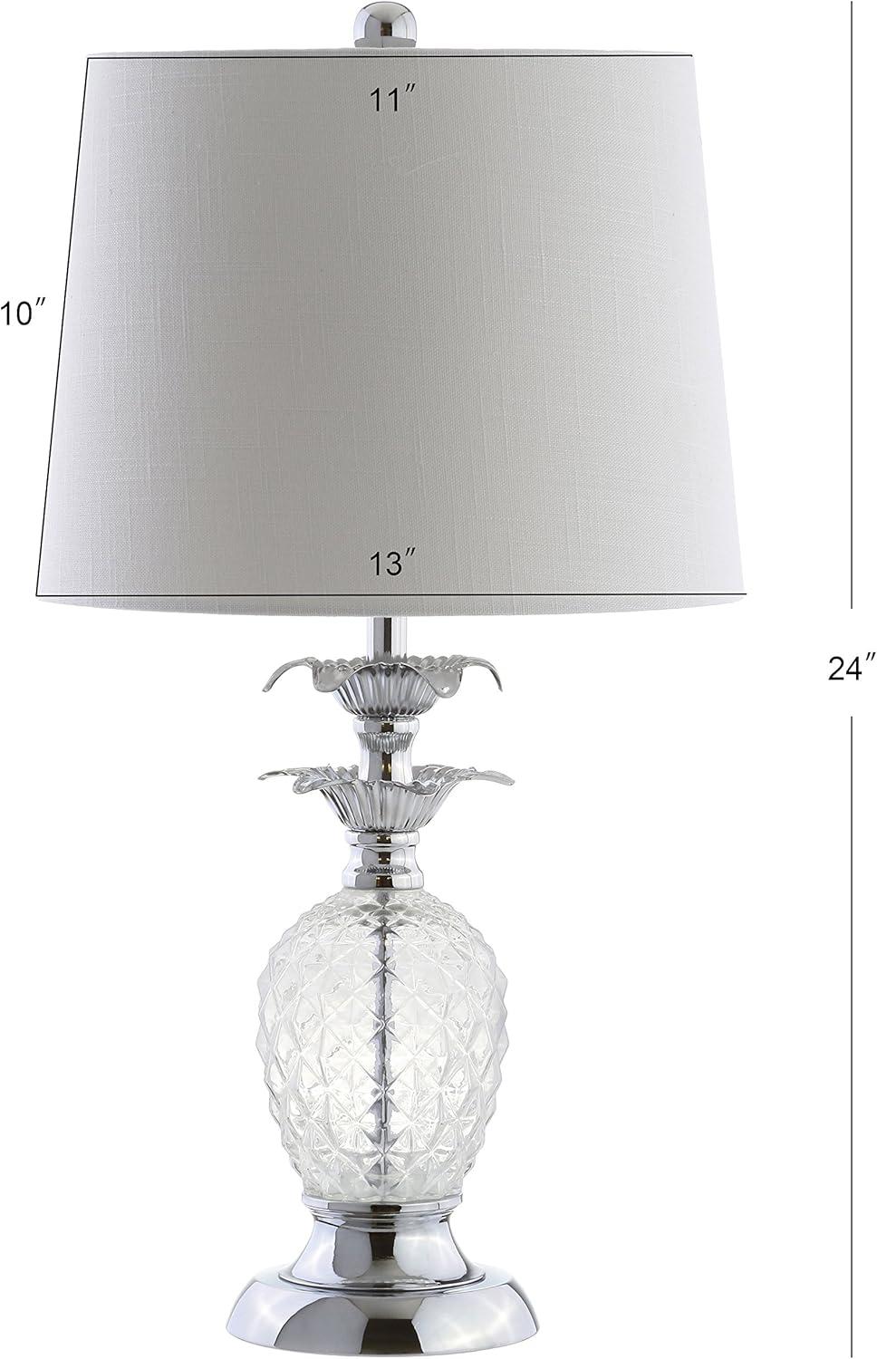 image:imageJONATHAN Y 24 Clear Glass Pineapple LED Table Lamp Chrome Accents Traditional Coastal Nightstand Lamp for Living Room Bedroom White Linen Shade LED Bulb Included JYL1078A