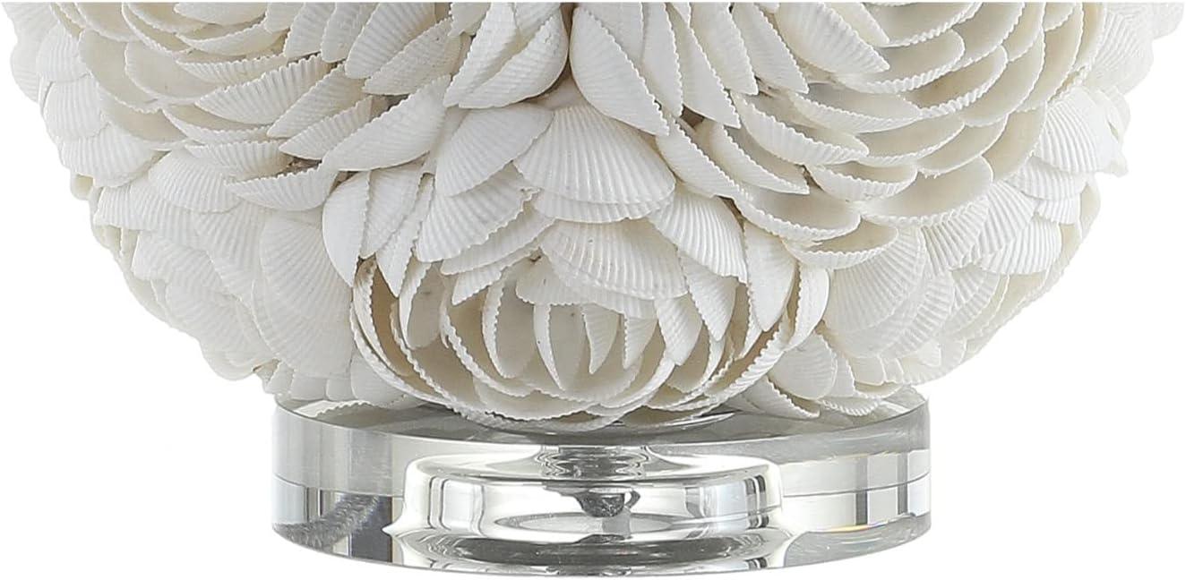 image:imageJONATHAN Y 24 Cream Seashell Rosette LED Table Lamp Coastal Floral Mosaic Resin and Crystal Bedside Lamp for Living Room White Linen Drum Shade LED Bulb Included JYL1049A