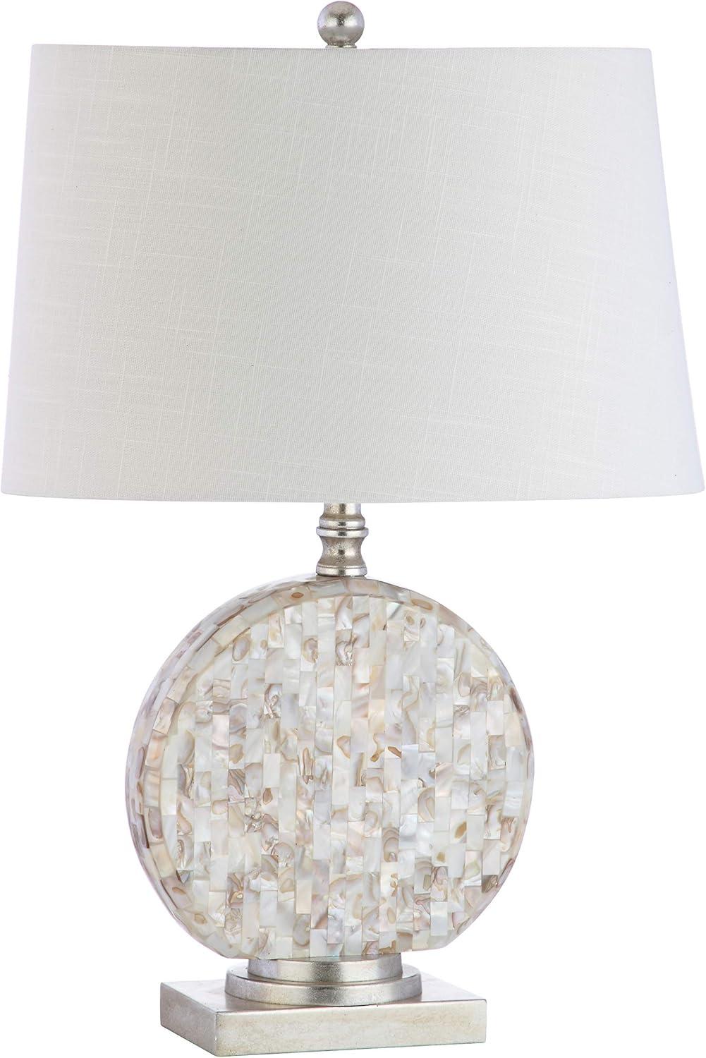 image:imageJONATHAN Y 24 Dennis Cream MotherofPearl Seashell Table Lamp Coastal Traditional Bedside Lamp for Living Room Bedroom White Linen Drum Shade LED Bulb Included JYL1050A