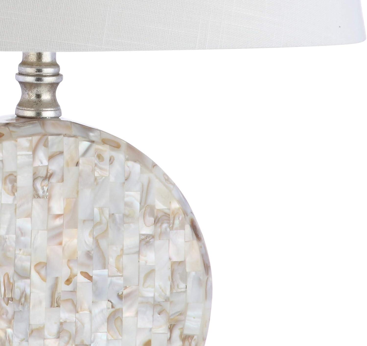image:imageJONATHAN Y 24 Dennis Cream MotherofPearl Seashell Table Lamp Coastal Traditional Bedside Lamp for Living Room Bedroom White Linen Drum Shade LED Bulb Included JYL1050A