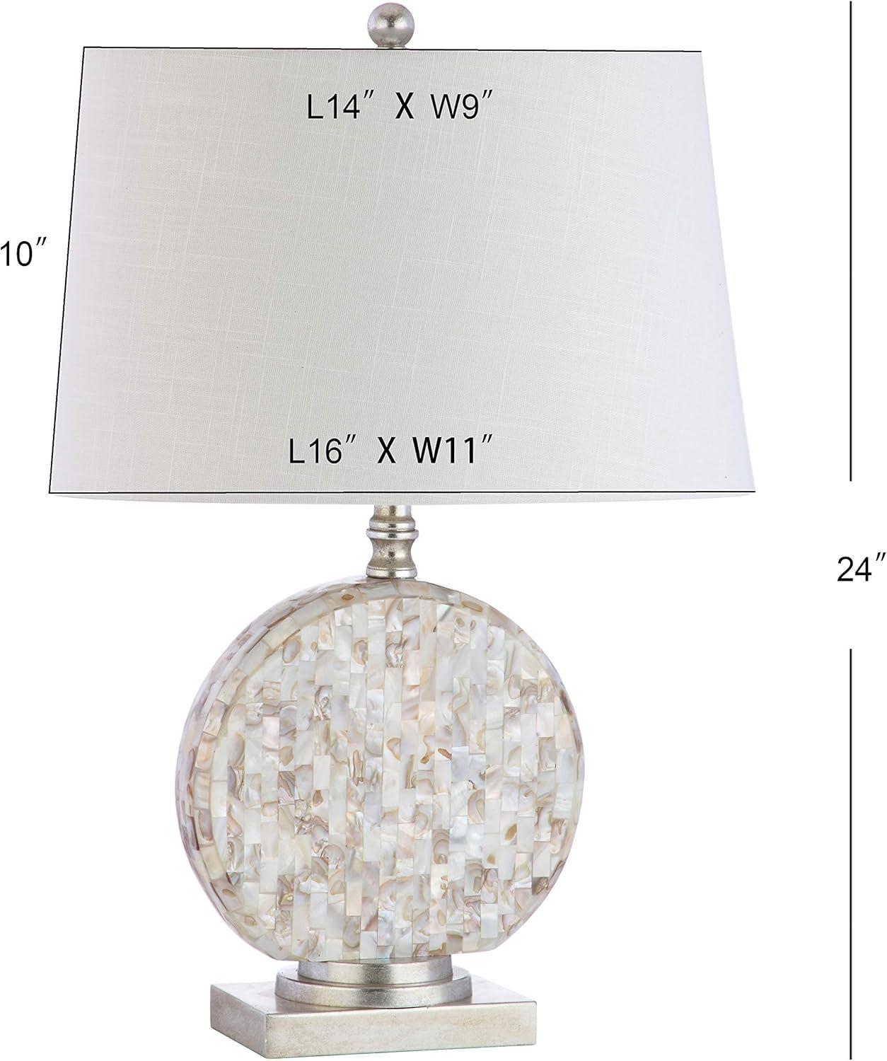 image:imageJONATHAN Y 24 Dennis Cream MotherofPearl Seashell Table Lamp Coastal Traditional Bedside Lamp for Living Room Bedroom White Linen Drum Shade LED Bulb Included JYL1050A