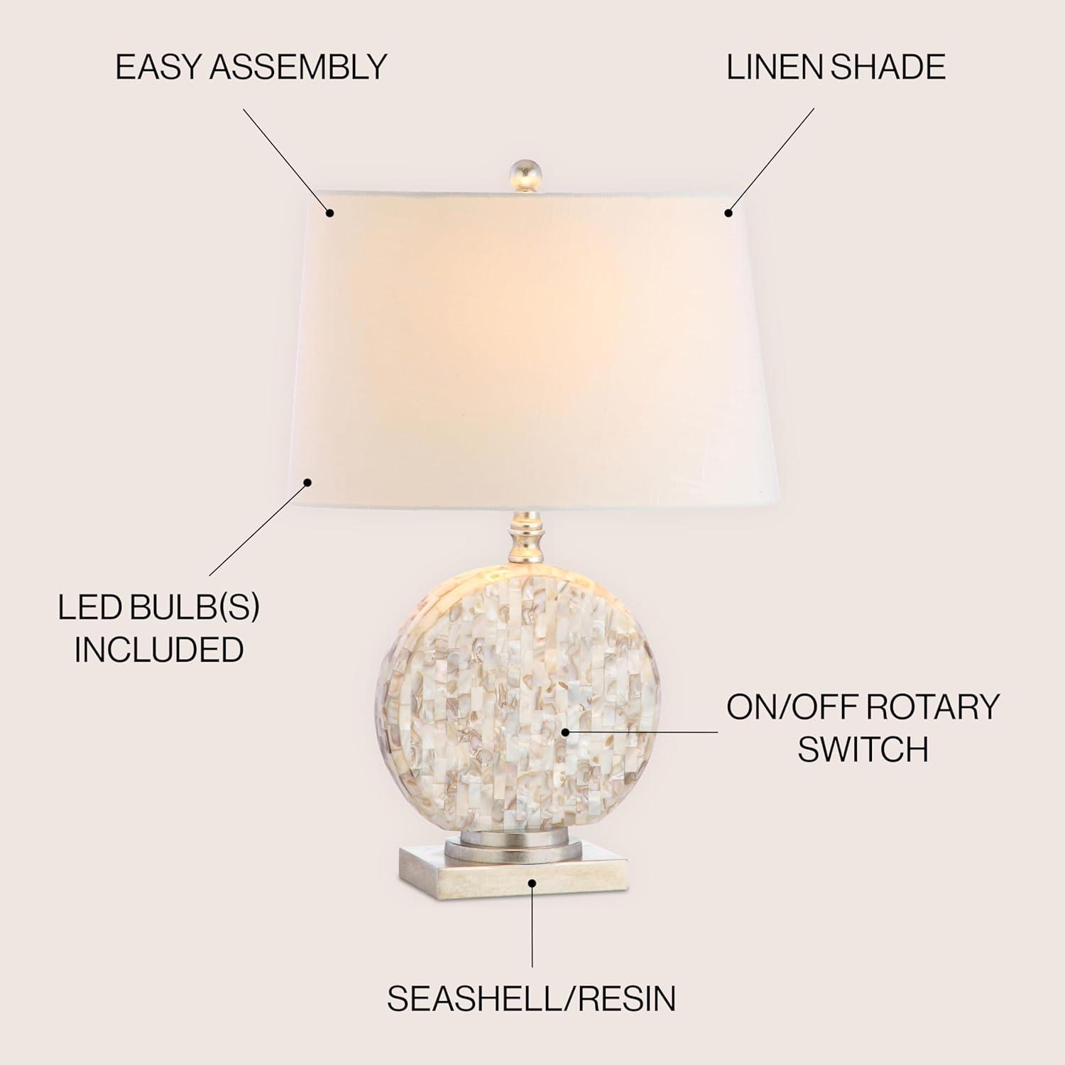 image:imageJONATHAN Y 24 Dennis Cream MotherofPearl Seashell Table Lamp Coastal Traditional Bedside Lamp for Living Room Bedroom White Linen Drum Shade LED Bulb Included JYL1050A