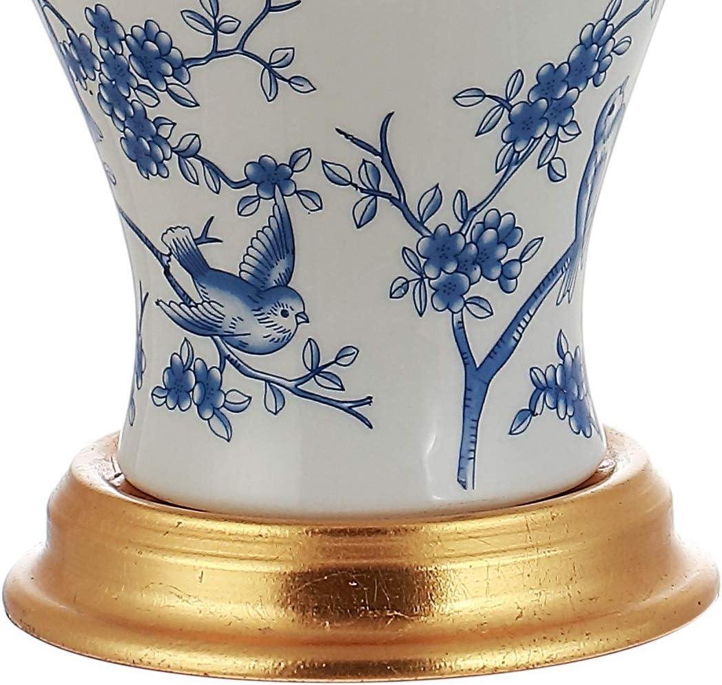 image:imageJONATHAN Y 24 GreenWhite French Country Ceramic Floral Urn Table Lamp White Linen Shade Chinoiserie Ginger Jar Bedside Lamp for Living Room Bedroom LED Bulb JYL3009FBlueWhite