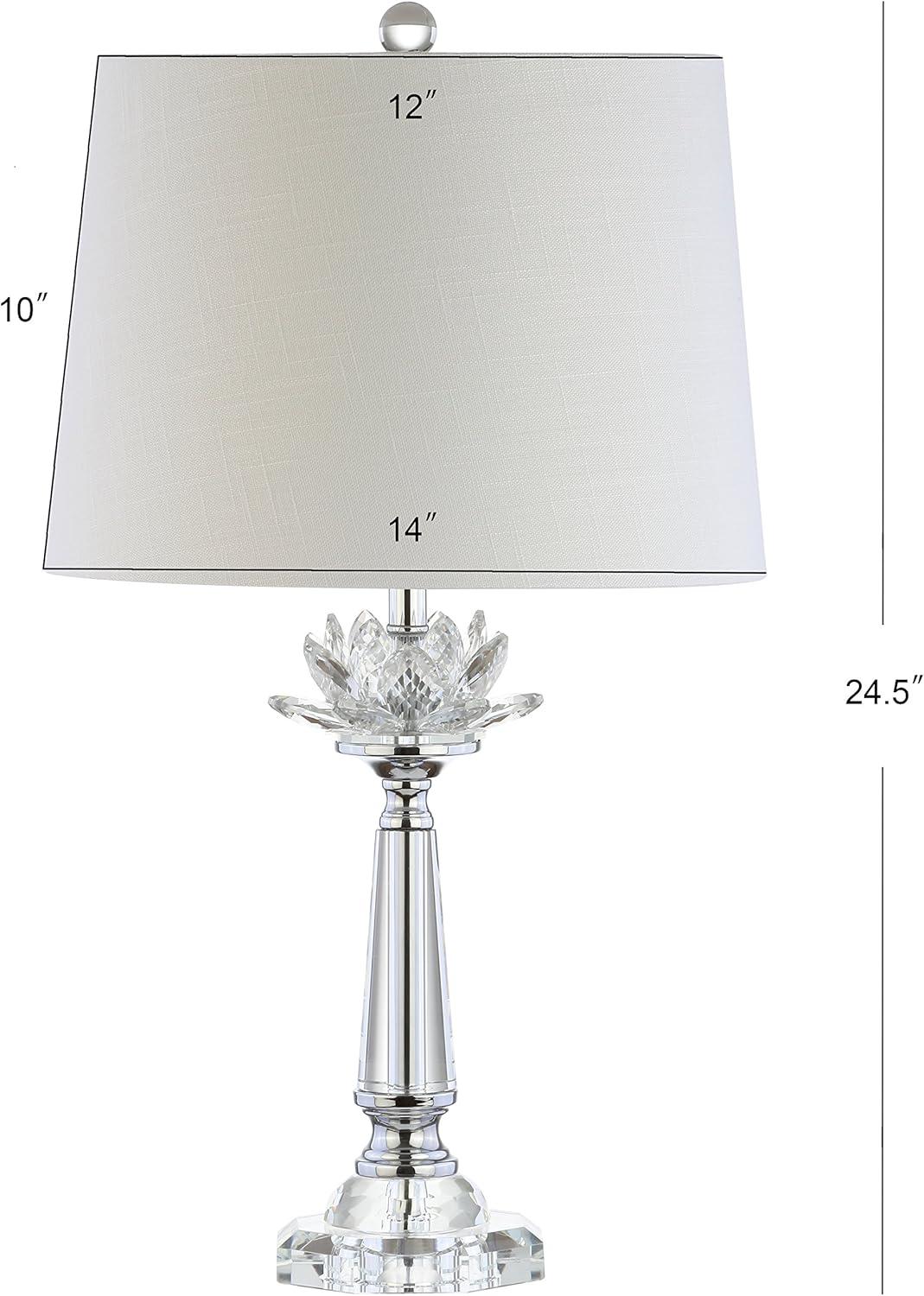 image:imageJONATHAN Y 245 Clear Crystal LED Table Lamp Hollywood Regency Modern Glam Candlestick Lamp with White Linen Drum Shade for Living Room Bedroom LED Bulb Included JYL2016A