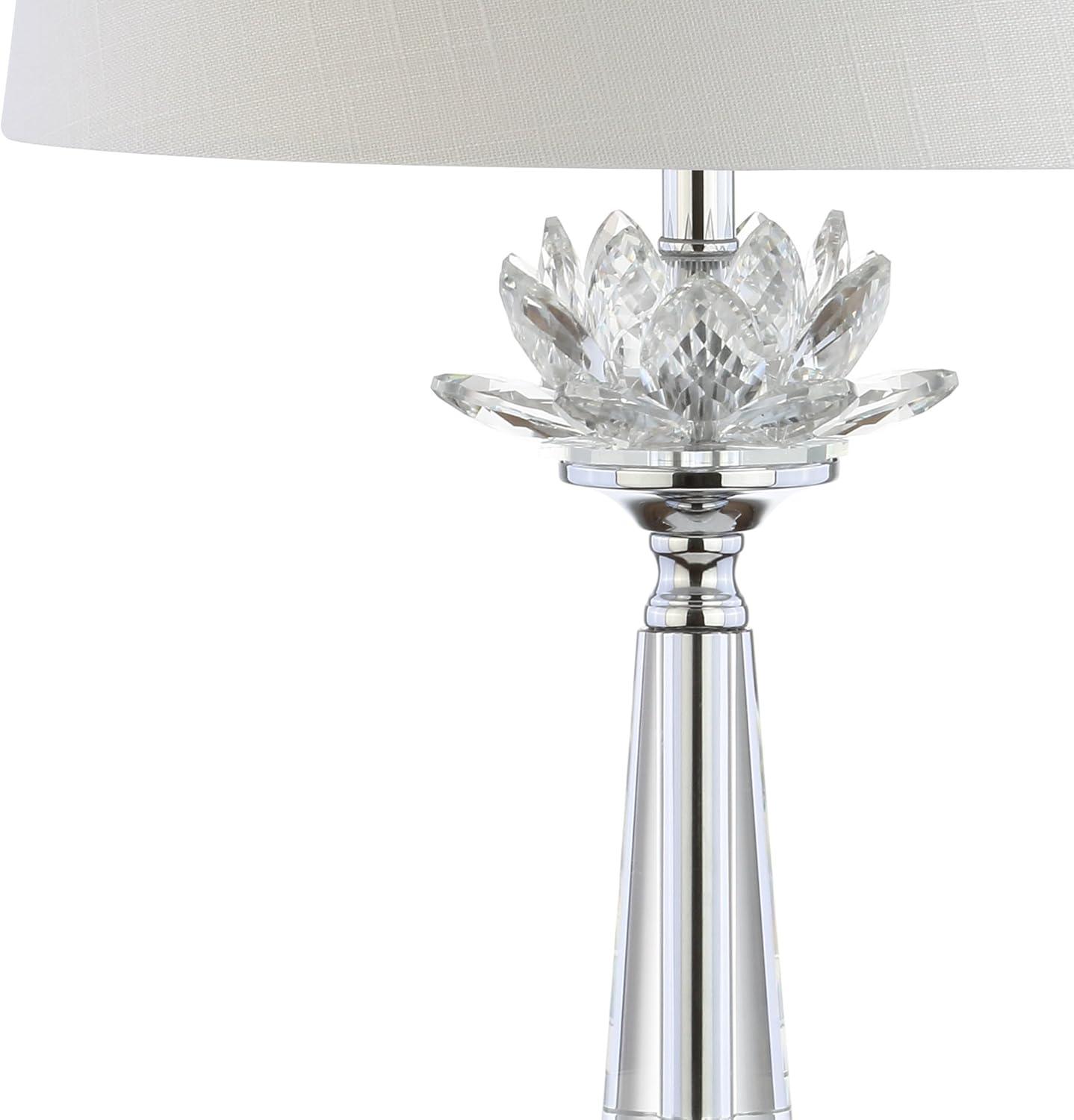 image:imageJONATHAN Y 245 Clear Crystal LED Table Lamp Hollywood Regency Modern Glam Candlestick Lamp with White Linen Drum Shade for Living Room Bedroom LED Bulb Included JYL2016A