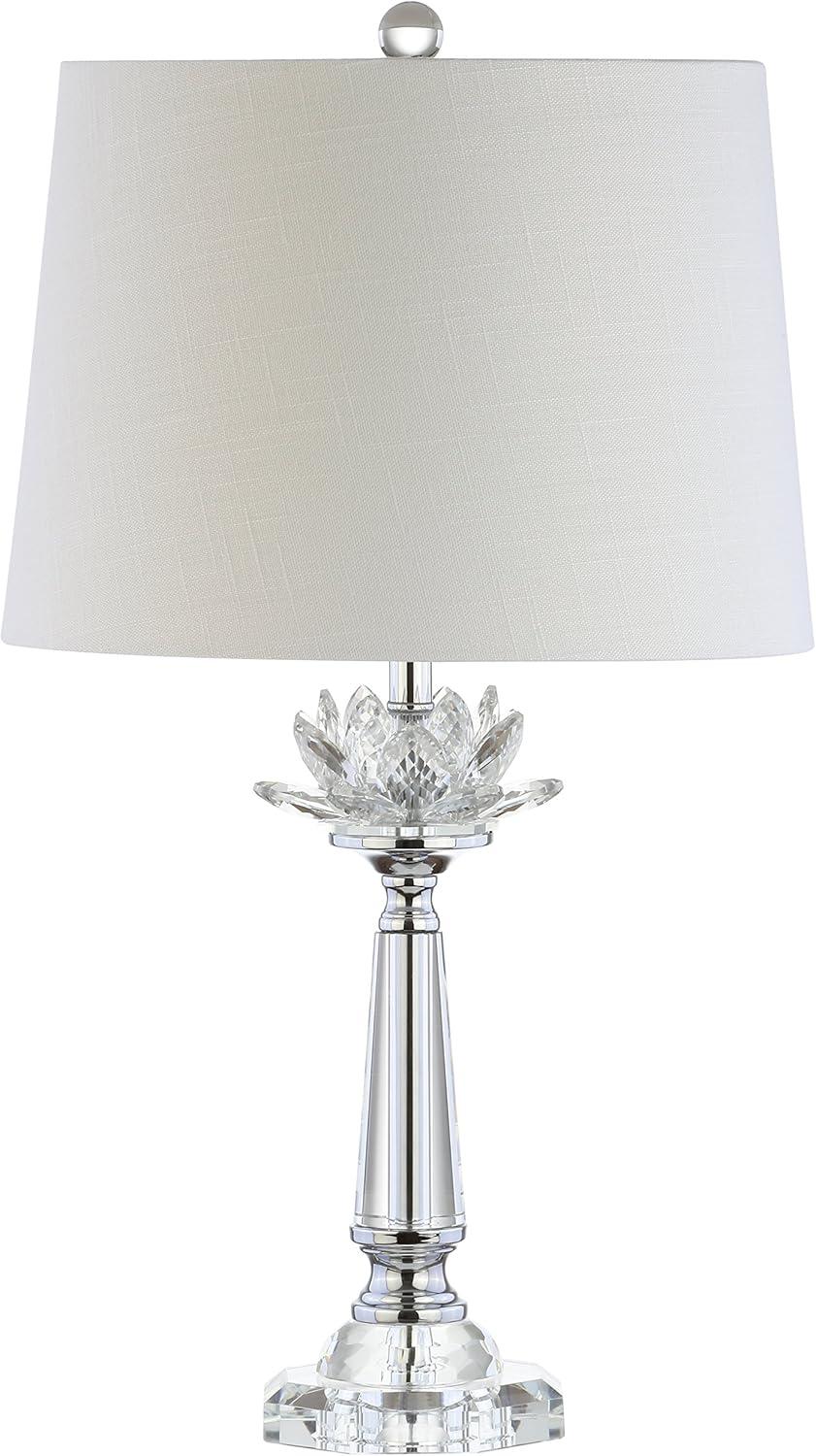 image:imageJONATHAN Y 245 Clear Crystal LED Table Lamp Hollywood Regency Modern Glam Candlestick Lamp with White Linen Drum Shade for Living Room Bedroom LED Bulb Included JYL2016A