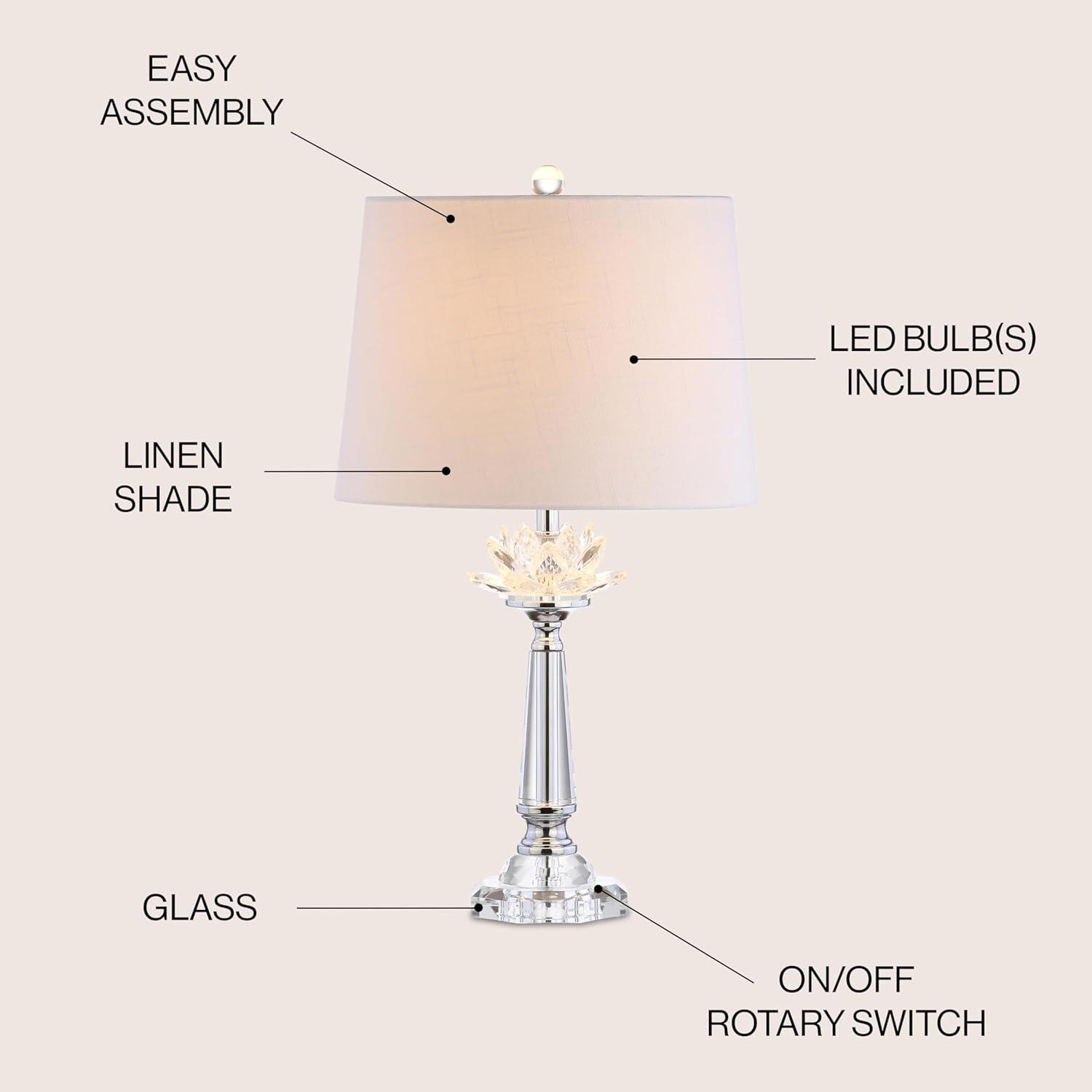 image:imageJONATHAN Y 245 Clear Crystal LED Table Lamp Hollywood Regency Modern Glam Candlestick Lamp with White Linen Drum Shade for Living Room Bedroom LED Bulb Included JYL2016A