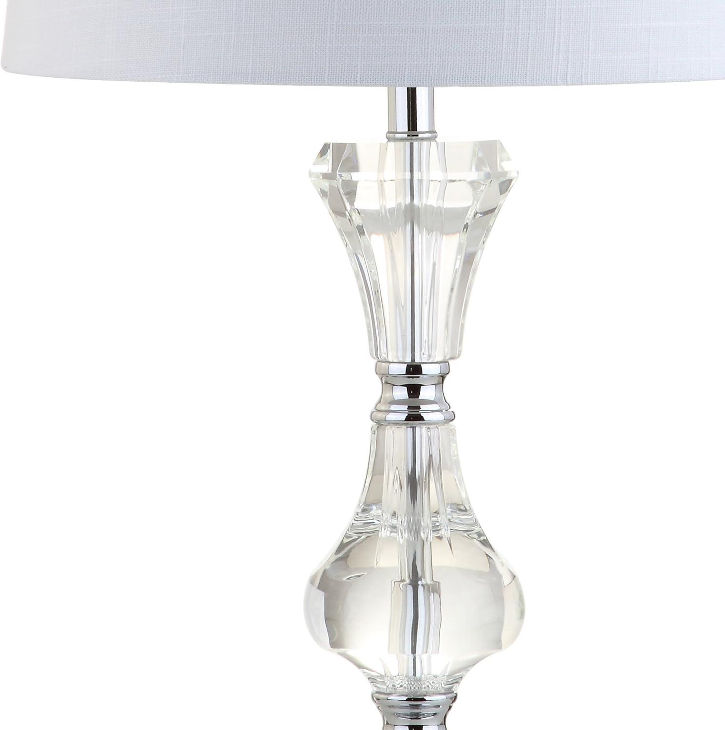 image:imageJONATHAN Y 25 Clear Crystal Table Lamp Glam Traditional Faceted Glass Bedside Lamp for Living Room Bedroom White Linen Shade Chrome Accents LED Bulb Included JYL2040A