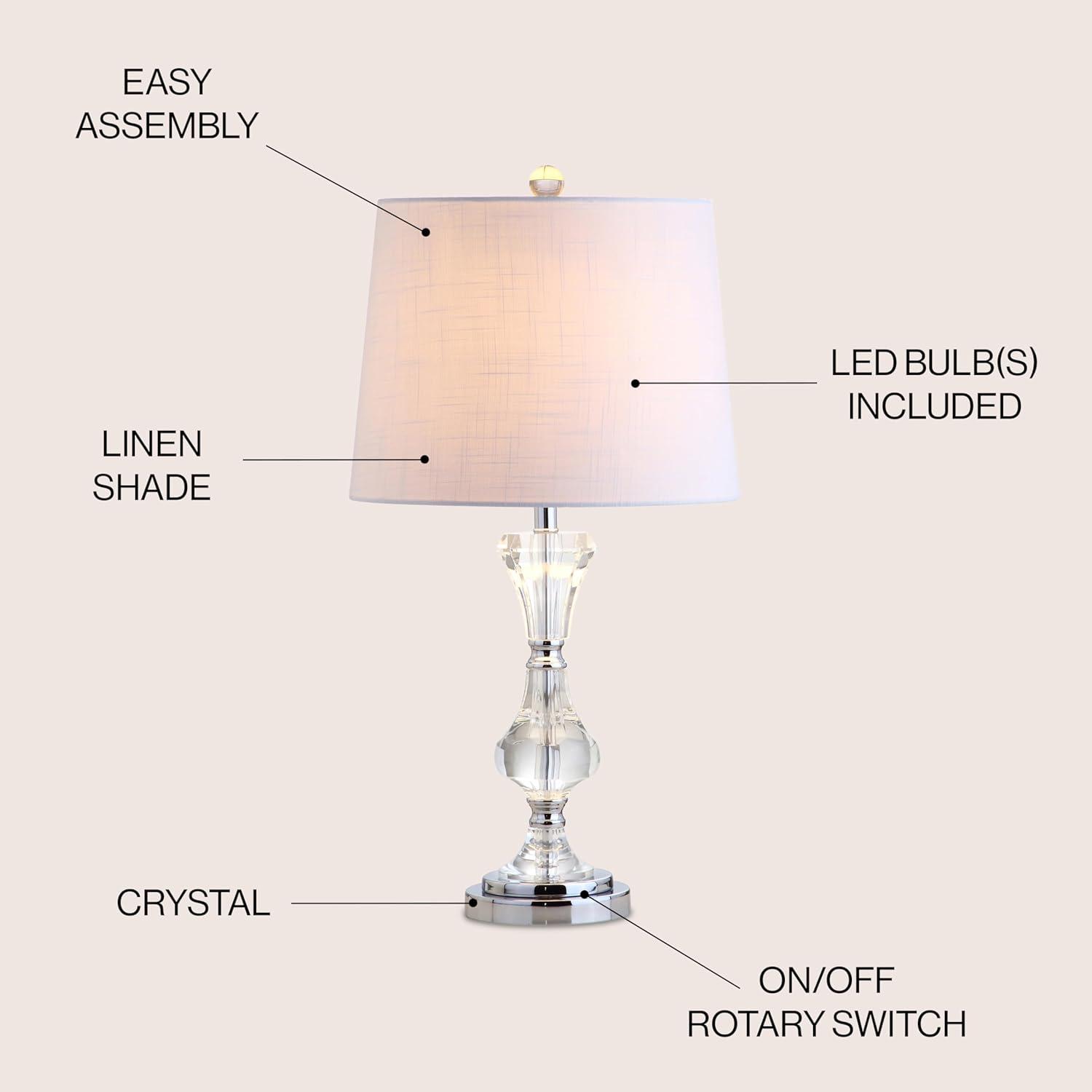image:imageJONATHAN Y 25 Clear Crystal Table Lamp Glam Traditional Faceted Glass Bedside Lamp for Living Room Bedroom White Linen Shade Chrome Accents LED Bulb Included JYL2040A
