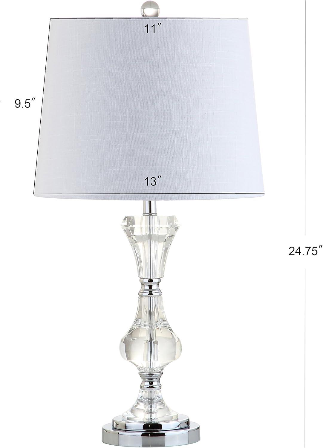 image:imageJONATHAN Y 25 Clear Crystal Table Lamp Glam Traditional Faceted Glass Bedside Lamp for Living Room Bedroom White Linen Shade Chrome Accents LED Bulb Included JYL2040A