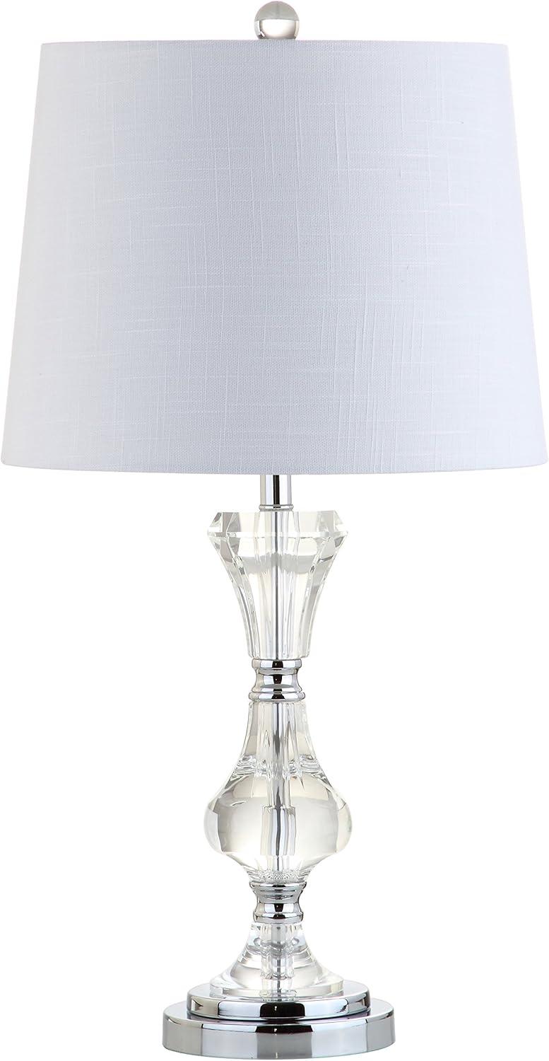image:imageJONATHAN Y 25 Clear Crystal Table Lamp Glam Traditional Faceted Glass Bedside Lamp for Living Room Bedroom White Linen Shade Chrome Accents LED Bulb Included JYL2040A