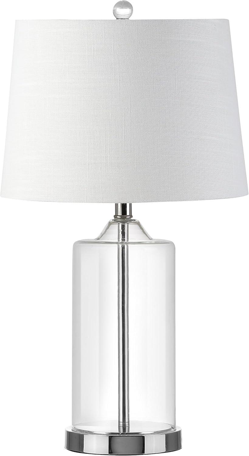 image:imageJONATHAN Y 25 Clear Glass and Chrome LED Table Lamp Modern Coastal Bedside Lamp with White Linen Drum Shade for Living Room Farmhouse Decor LED Bulb Included JYL1018A