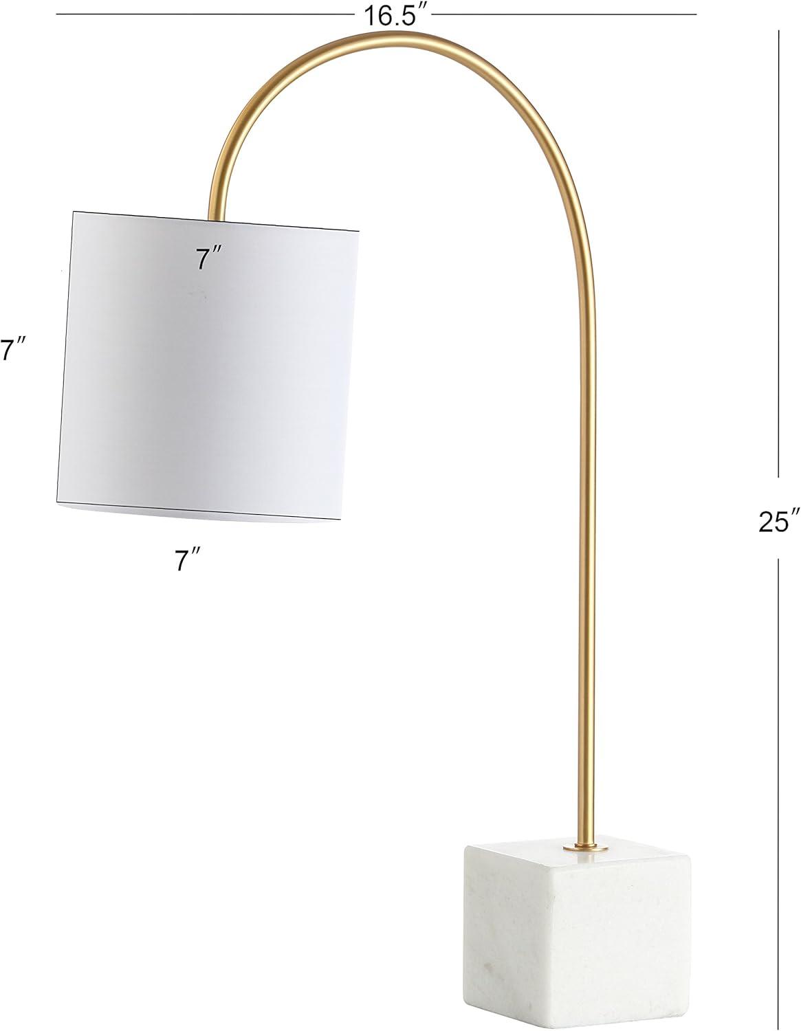 image:imageJONATHAN Y 25 Marble and Brass Gold Modern Arched Table Lamp Contemporary Iron Desk Lamp with White Linen Drum Shade for Bedroom Living Room LED Bulb Included JYL5023A
