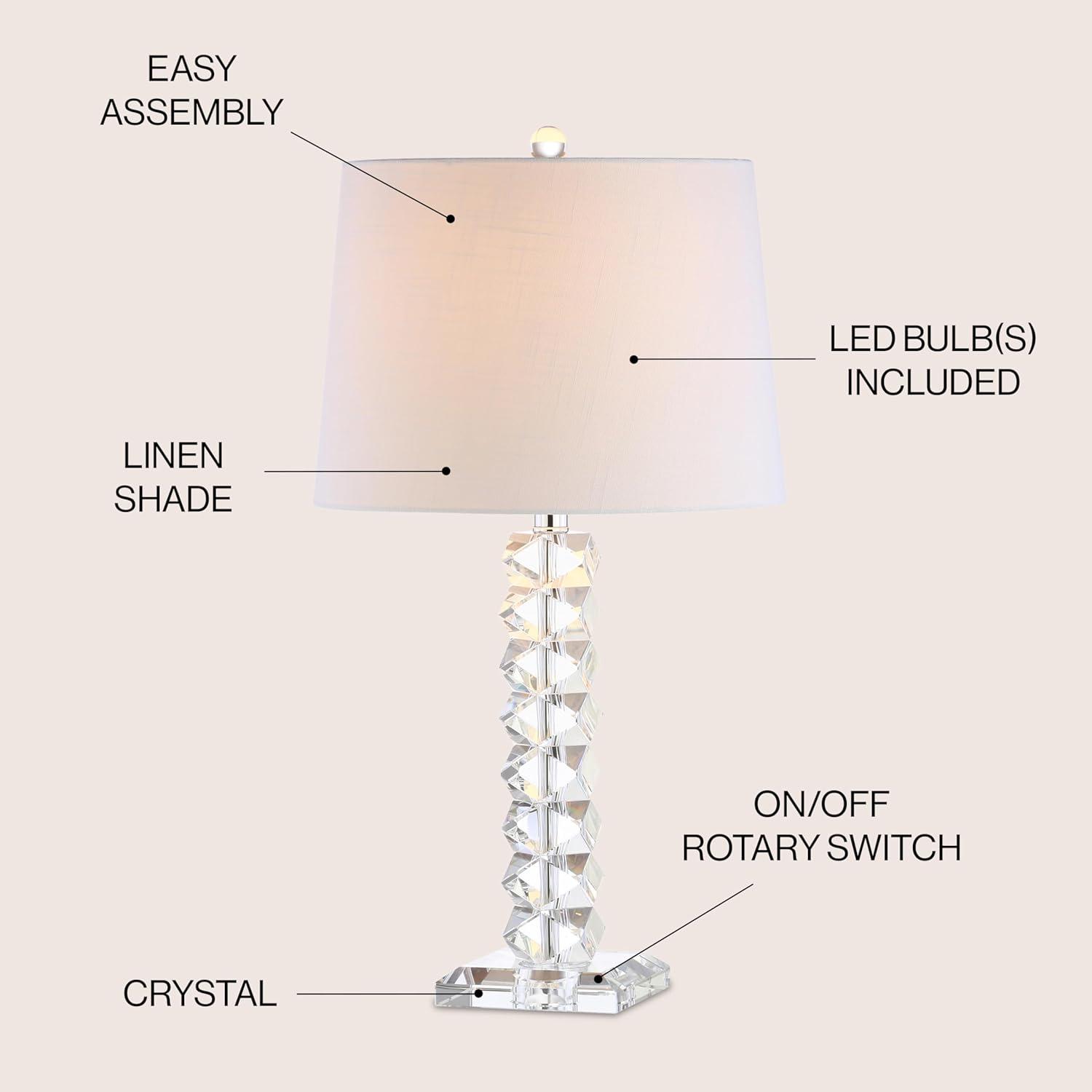 image:imageJONATHAN Y 255 Clear Faceted Crystal Table Lamp Modern Glam Chrome Bedside Lamp with White Linen Drum Shade for Living Room Bedroom UL Listed LED Bulb Included JYL2013A