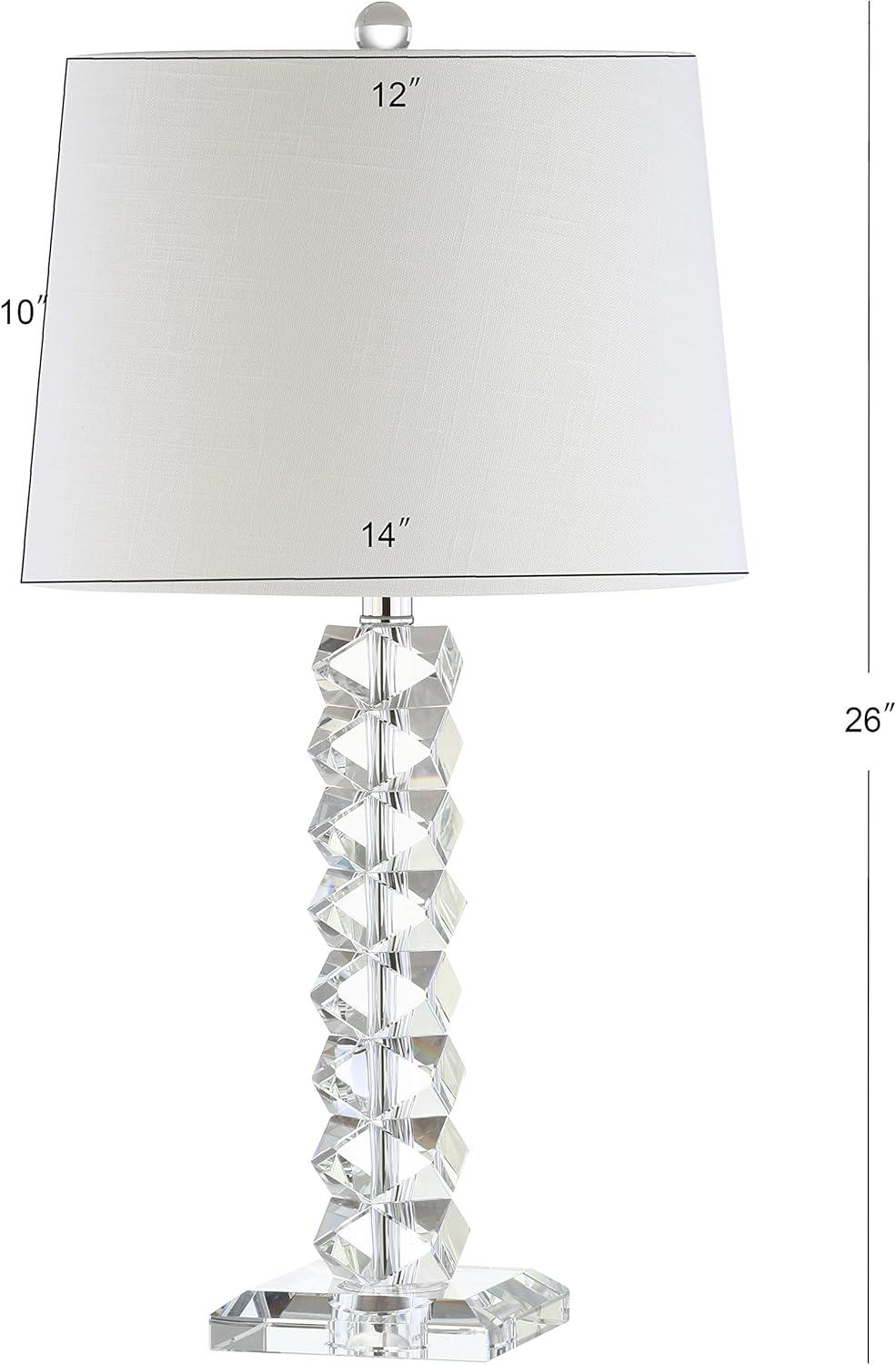 image:imageJONATHAN Y 255 Clear Faceted Crystal Table Lamp Modern Glam Chrome Bedside Lamp with White Linen Drum Shade for Living Room Bedroom UL Listed LED Bulb Included JYL2013A