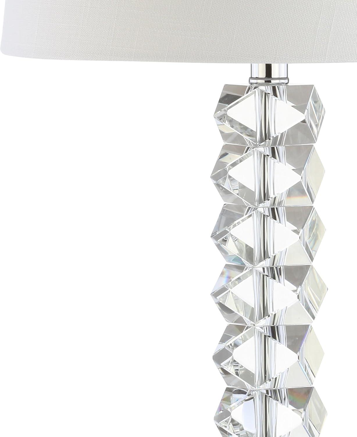 image:imageJONATHAN Y 255 Clear Faceted Crystal Table Lamp Modern Glam Chrome Bedside Lamp with White Linen Drum Shade for Living Room Bedroom UL Listed LED Bulb Included JYL2013A