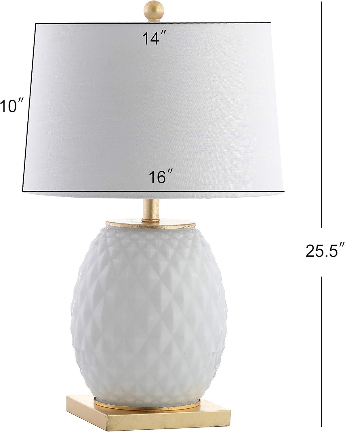 image:imageJONATHAN Y 255 WhiteGold Modern Diamond Table Lamp for Living Room Bedroom Nightstand White Linen Drum Shade Gold Leaf Accents LED Bulb Included Glam Decor JYL5043AWhiteGold