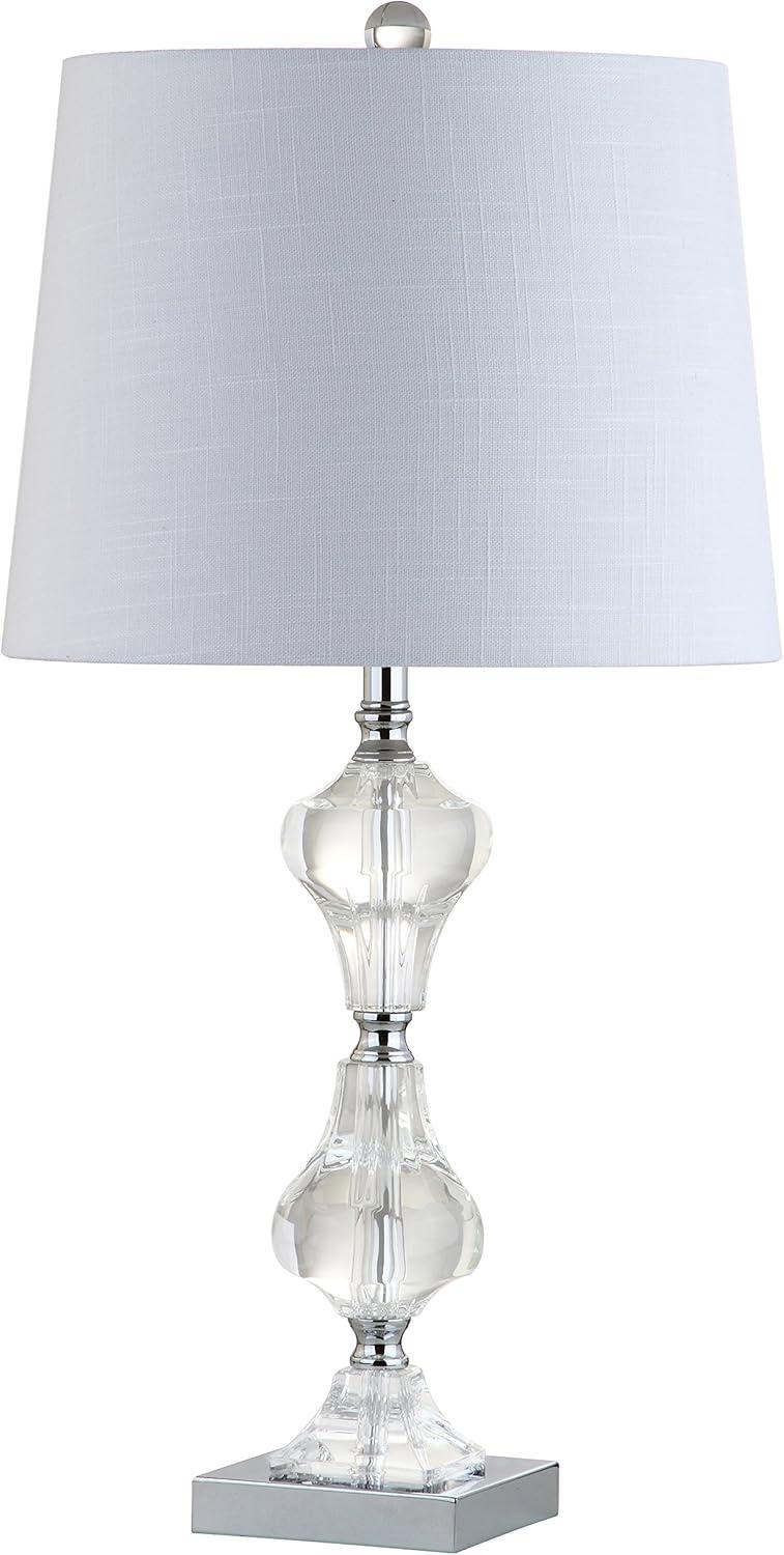 image:imageJONATHAN Y 26 Clear Crystal Column Table Lamp Glam Transitional Chrome Metal Lamp with White Linen Shade for Living Room Bedroom Nightstand LED Bulb Included JYL2038A