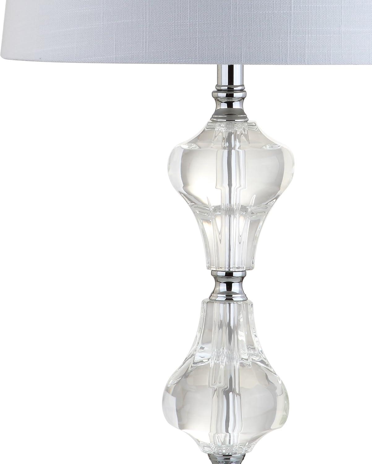 image:imageJONATHAN Y 26 Clear Crystal Column Table Lamp Glam Transitional Chrome Metal Lamp with White Linen Shade for Living Room Bedroom Nightstand LED Bulb Included JYL2038A
