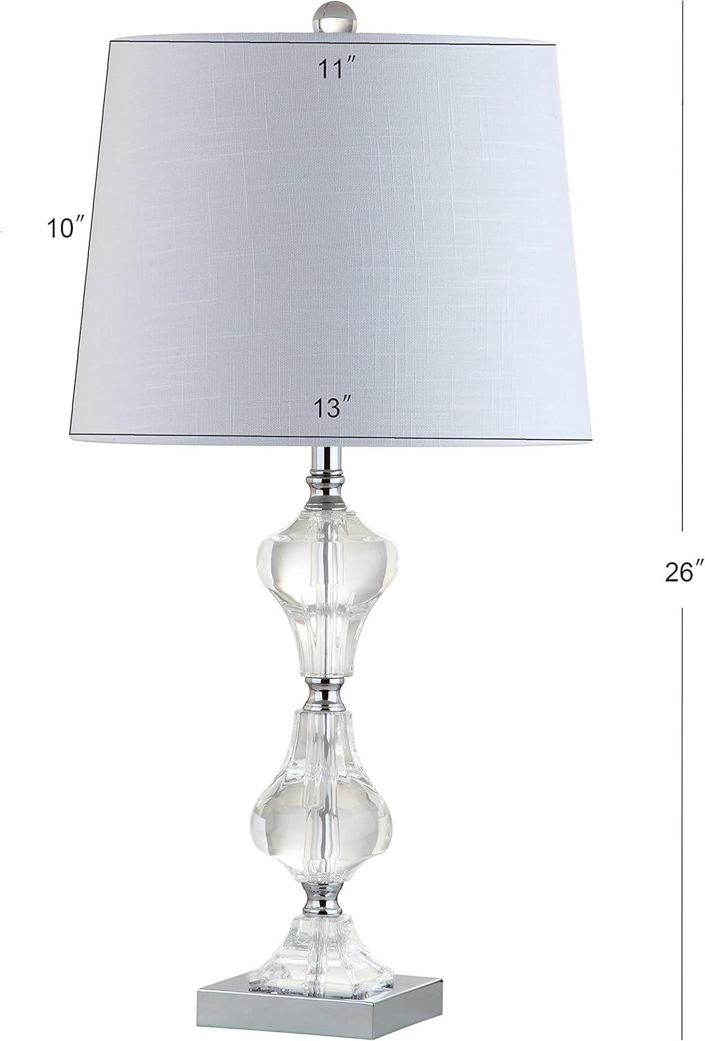 image:imageJONATHAN Y 26 Clear Crystal Column Table Lamp Glam Transitional Chrome Metal Lamp with White Linen Shade for Living Room Bedroom Nightstand LED Bulb Included JYL2038A