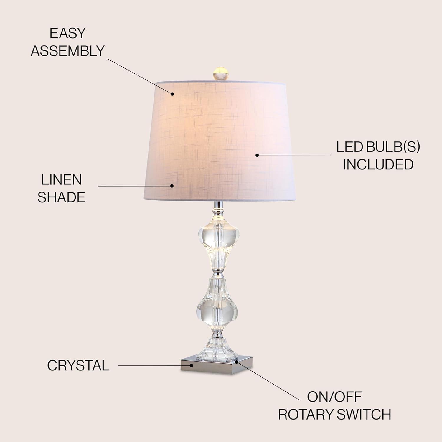 image:imageJONATHAN Y 26 Clear Crystal Column Table Lamp Glam Transitional Chrome Metal Lamp with White Linen Shade for Living Room Bedroom Nightstand LED Bulb Included JYL2038A