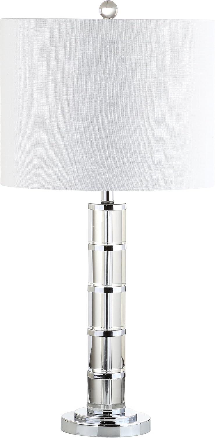 image:imageJONATHAN Y 26 Clear Crystal and Chrome LED Table Lamp Modern Glam Pillar Bedside Lamp with White Linen Drum Shade for Living Room Bedroom LED Bulb Included JYL2053A