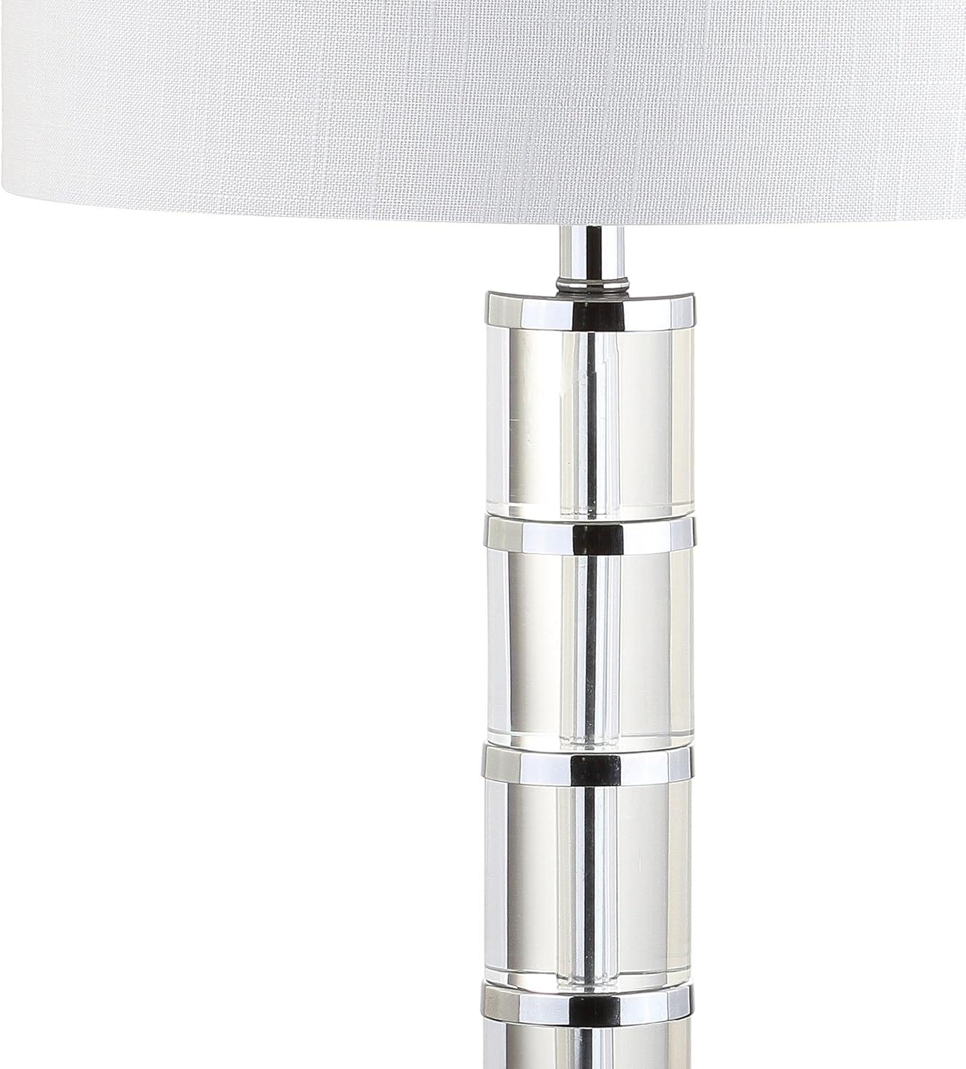 image:imageJONATHAN Y 26 Clear Crystal and Chrome LED Table Lamp Modern Glam Pillar Bedside Lamp with White Linen Drum Shade for Living Room Bedroom LED Bulb Included JYL2053A