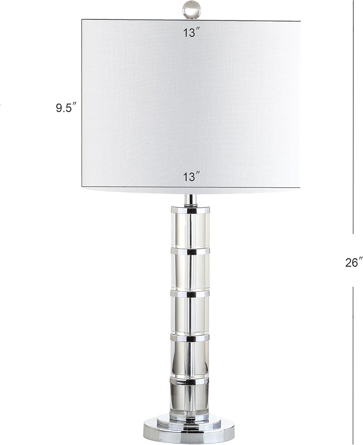 image:imageJONATHAN Y 26 Clear Crystal and Chrome LED Table Lamp Modern Glam Pillar Bedside Lamp with White Linen Drum Shade for Living Room Bedroom LED Bulb Included JYL2053A