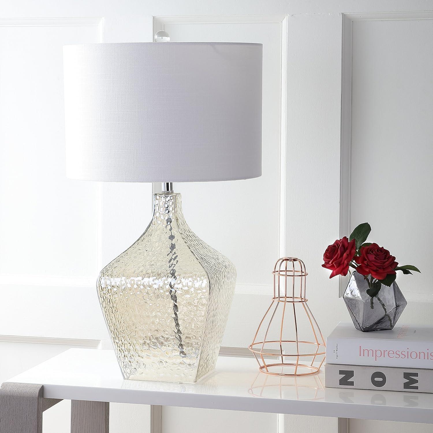 image:imageJONATHAN Y 26 Clear Glass Demijohn Table Lamp Modern Transitional Bedside Nightstand Lamp for Living Room Bedroom White Linen Drum Shade UL Listed LED Bulb Included JYL5024A