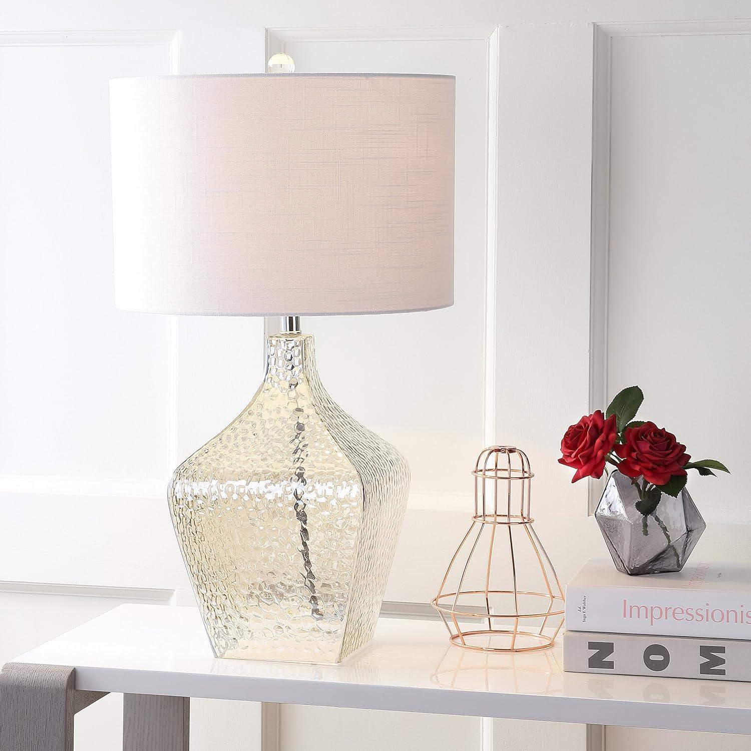 image:imageJONATHAN Y 26 Clear Glass Demijohn Table Lamp Modern Transitional Bedside Nightstand Lamp for Living Room Bedroom White Linen Drum Shade UL Listed LED Bulb Included JYL5024A