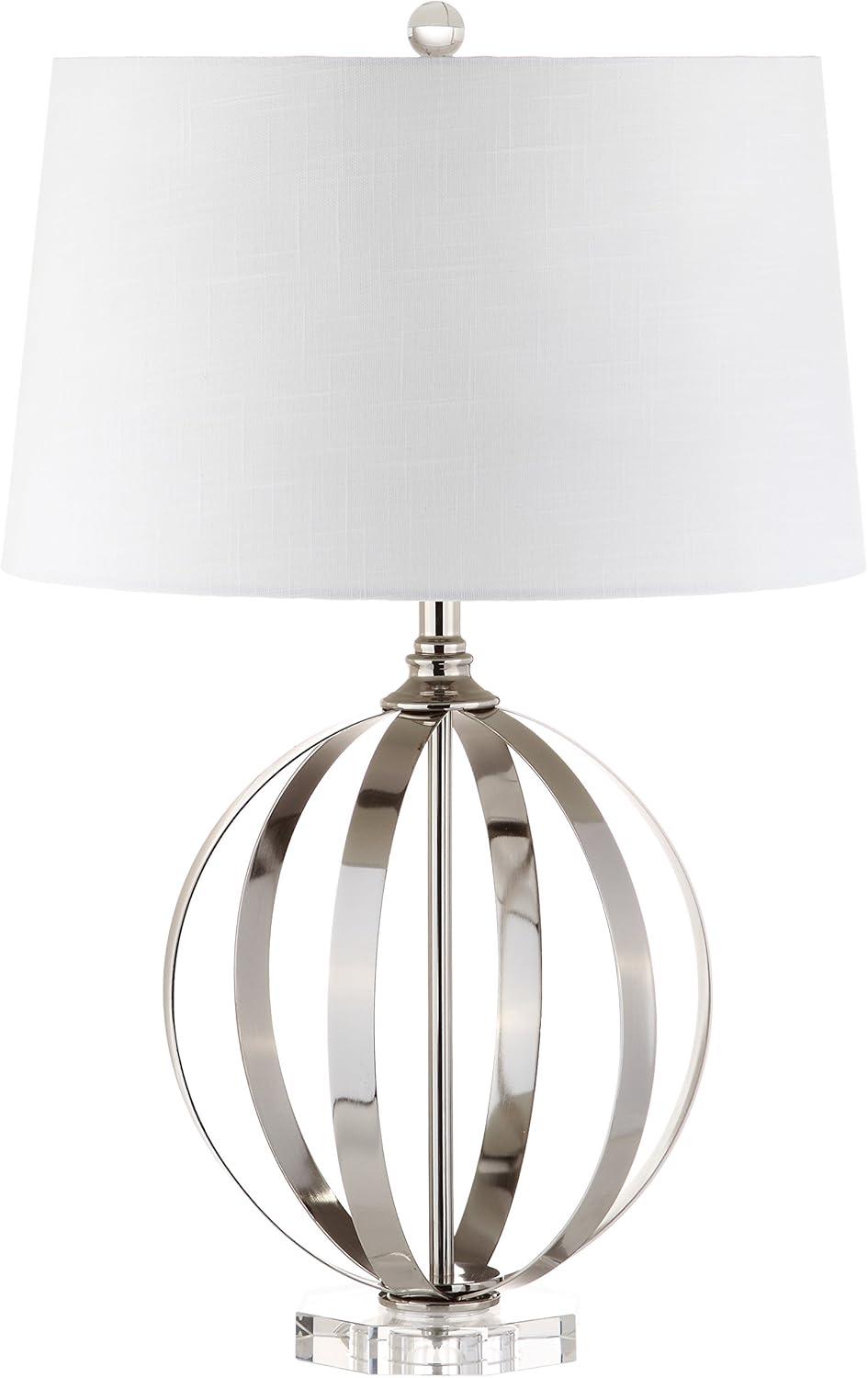 image:imageJONATHAN Y 26 Polished Nickel Metal Orb LED Table Lamp Modern Contemporary Iron and Crystal Base White Linen Drum Shade for Living Room Bedroom LED Bulb Included JYL1086A