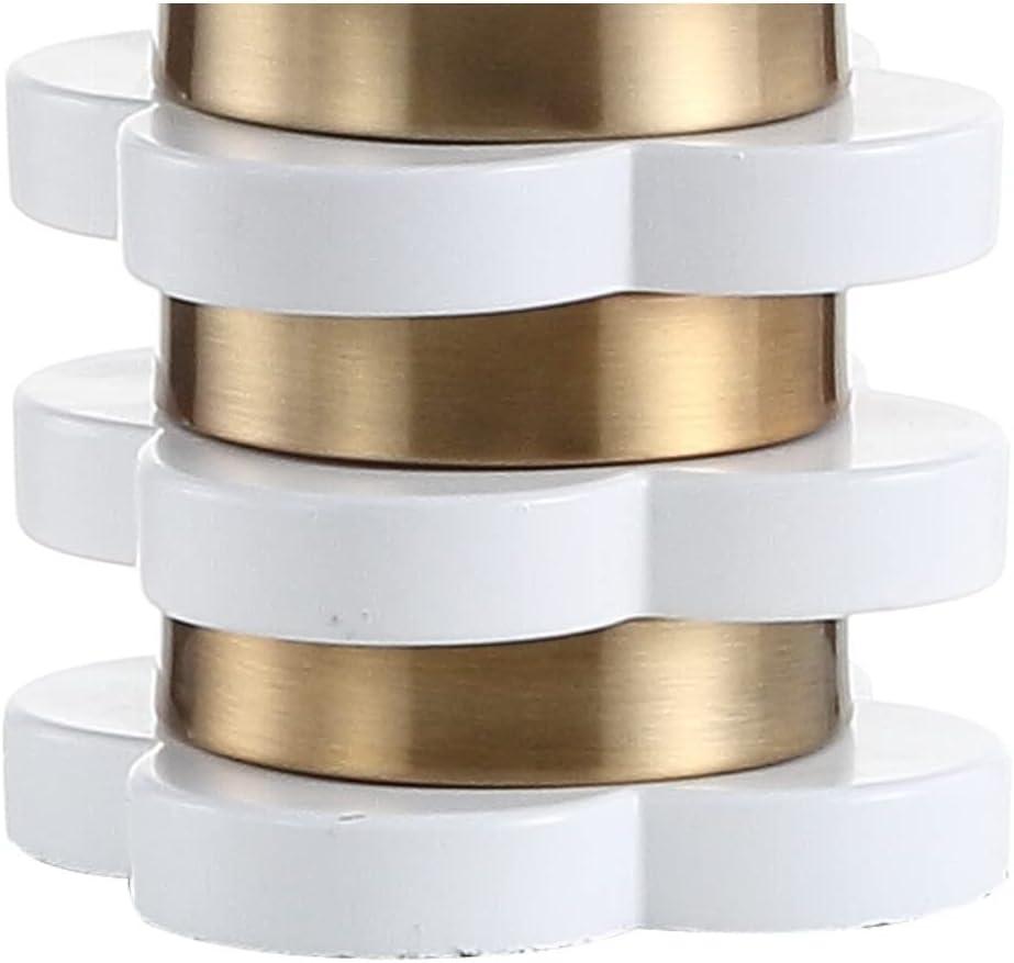 image:imageJONATHAN Y 265 Brass Gold Quatrefoil Striped Resin LED Table Lamp Contemporary Glam Bedside Lamp for Living Room Bedroom White Linen Drum Shade LED Bulb Included JYL1010A