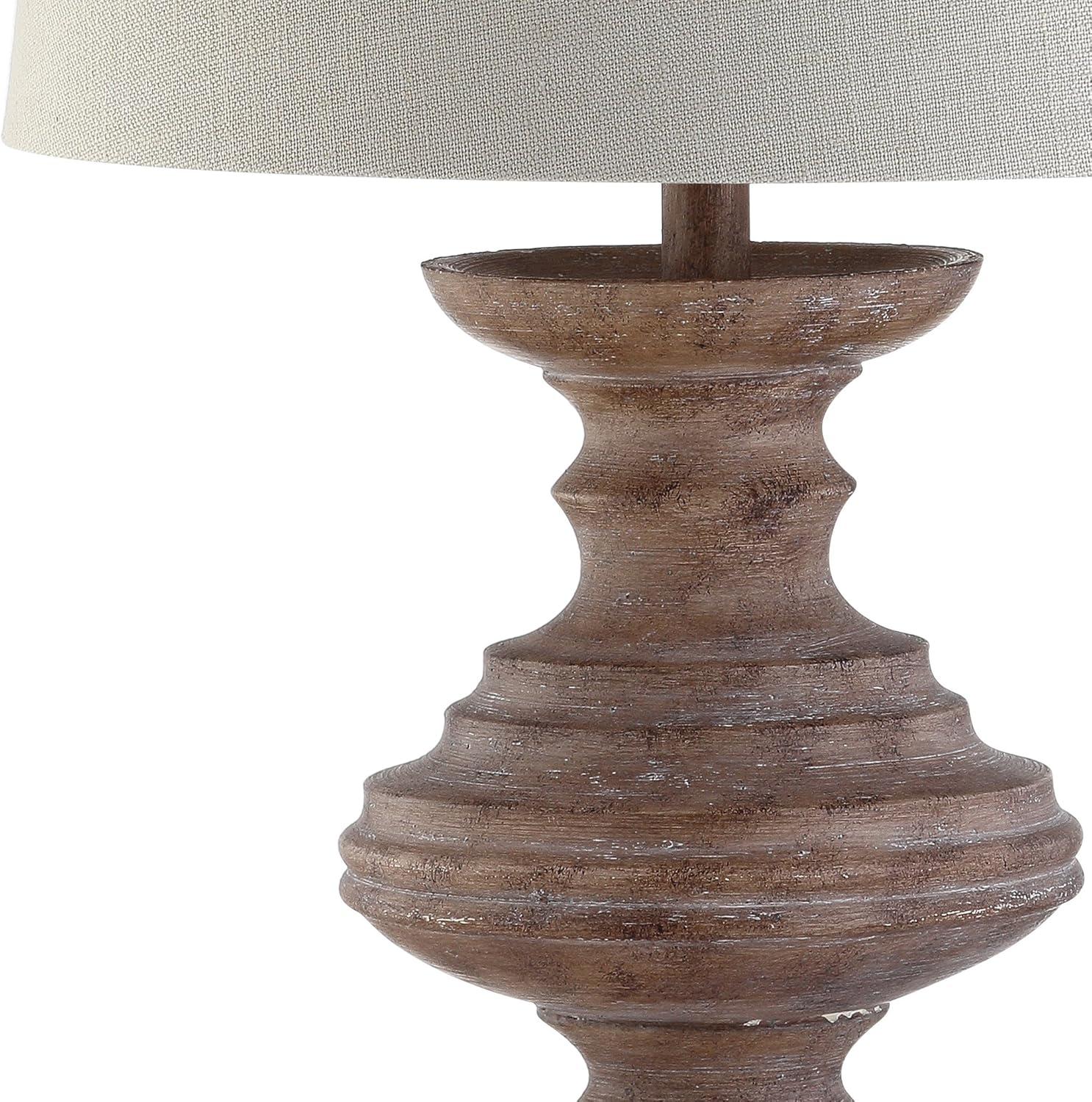 image:imageJONATHAN Y 265 Brown Faux Bois Resin Table Lamp Traditional Wood Turned Design for Living Room Bedroom Light Taupe Linen Shade LED Bulb Included UL Listed JYL1001A