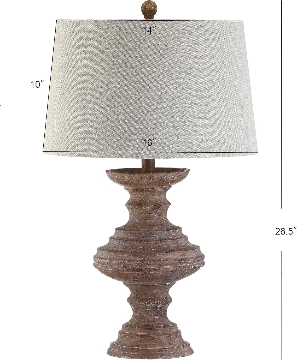 image:imageJONATHAN Y 265 Brown Faux Bois Resin Table Lamp Traditional Wood Turned Design for Living Room Bedroom Light Taupe Linen Shade LED Bulb Included UL Listed JYL1001A