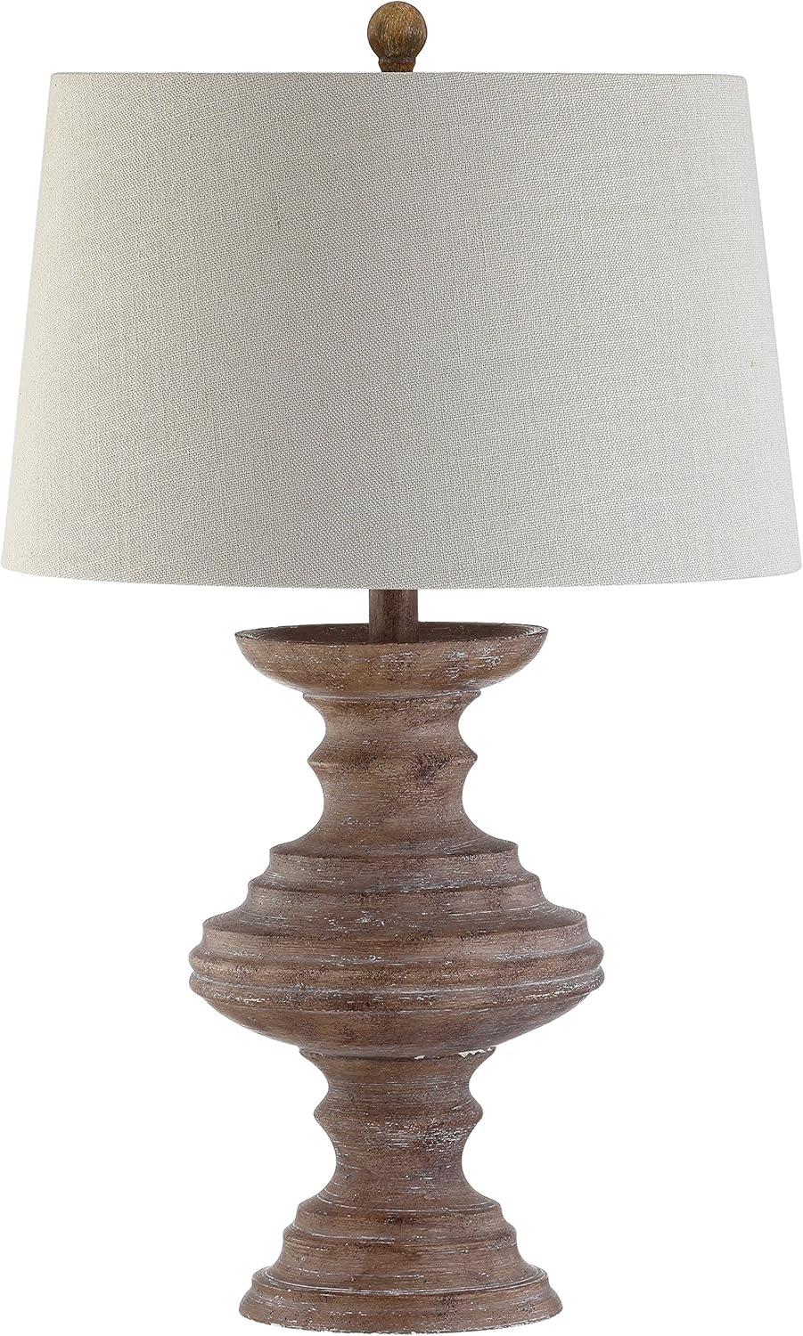 image:imageJONATHAN Y 265 Brown Faux Bois Resin Table Lamp Traditional Wood Turned Design for Living Room Bedroom Light Taupe Linen Shade LED Bulb Included UL Listed JYL1001A