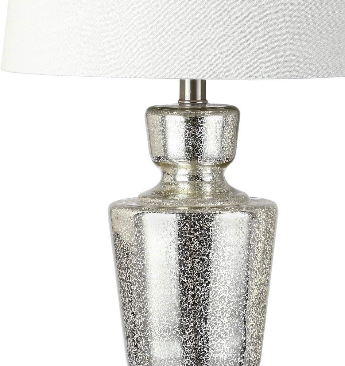 image:imageJONATHAN Y 265 Mercury Silver Glass Table Lamp for Living Room Bedroom Traditional Urn Bedside Lamp with White Linen Empire Shade UL Listed LED Bulb Included JYL2002A