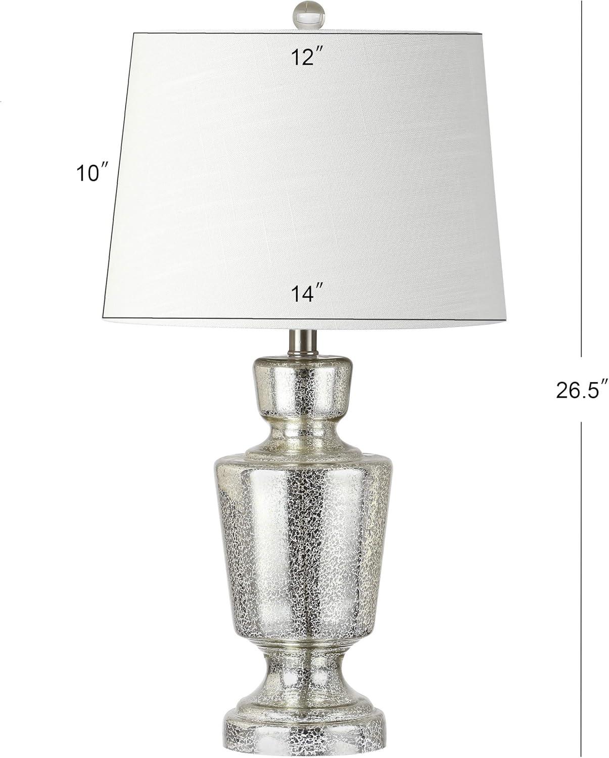 image:imageJONATHAN Y 265 Mercury Silver Glass Table Lamp for Living Room Bedroom Traditional Urn Bedside Lamp with White Linen Empire Shade UL Listed LED Bulb Included JYL2002A
