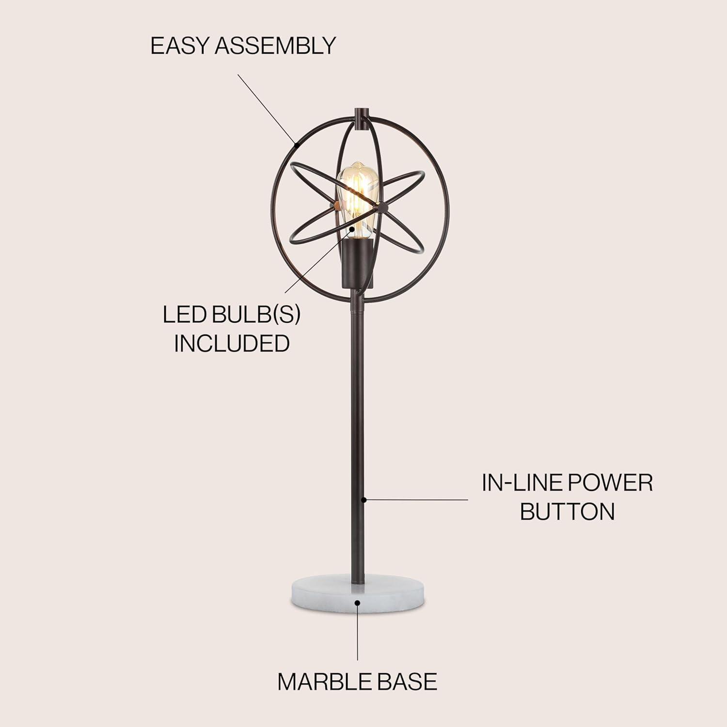 image:imageJONATHAN Y 265 Oil Rubbed Bronze Atomic Caged LED Table Lamp Industrial Modern Metal Desk Lamp with White Marble Base for Living Room Bedroom LED Bulb Included JYL1091A