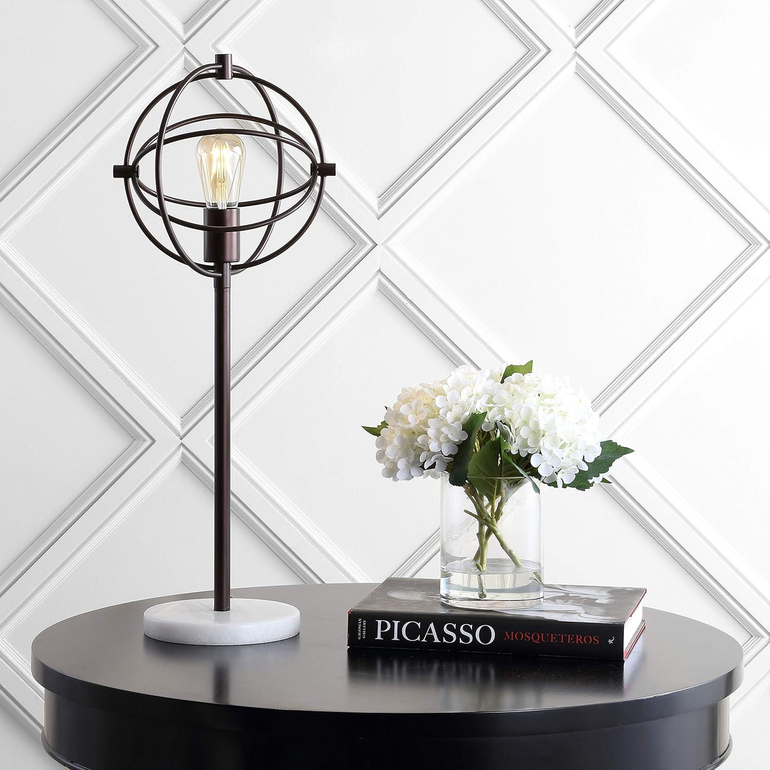 image:imageJONATHAN Y 265 Oil Rubbed Bronze Atomic Caged LED Table Lamp Industrial Modern Metal Desk Lamp with White Marble Base for Living Room Bedroom LED Bulb Included JYL1091A