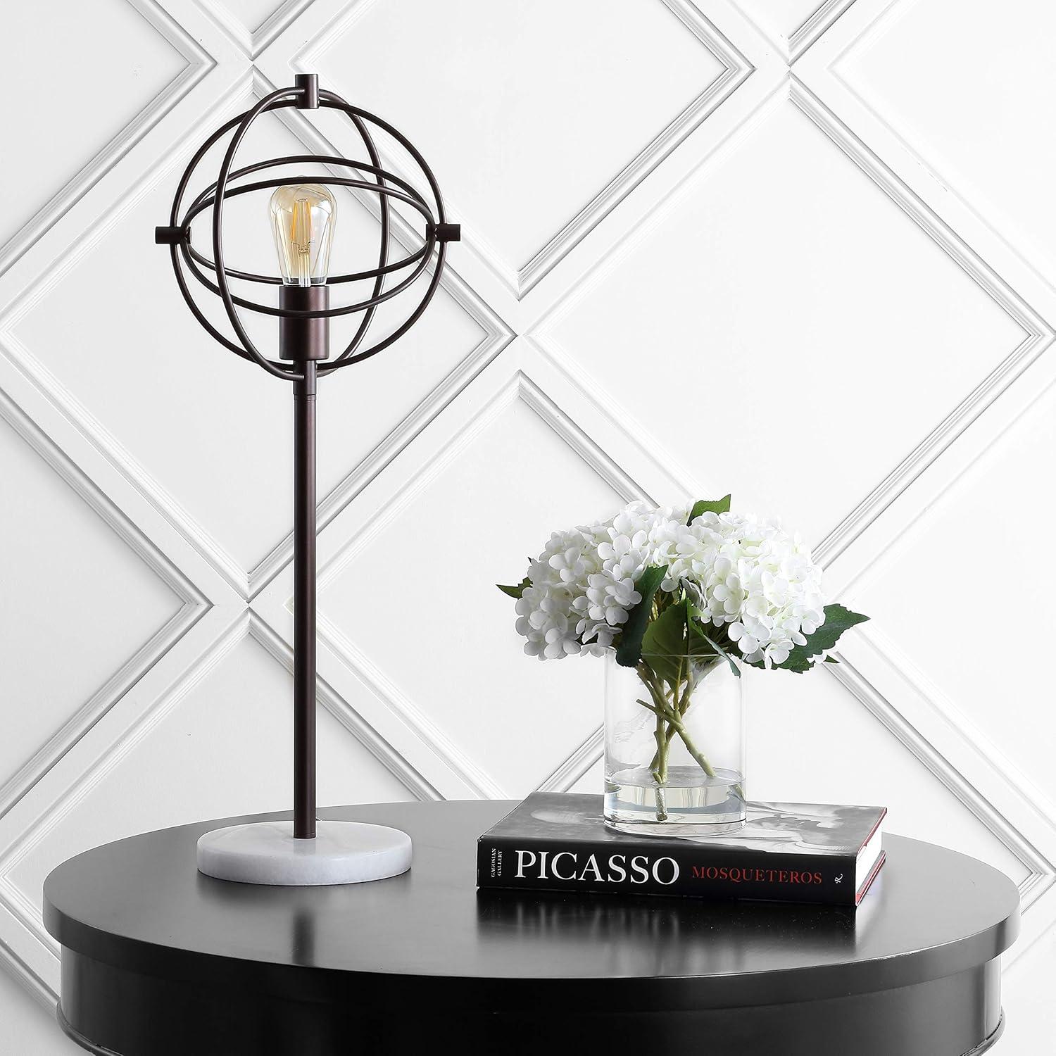 image:imageJONATHAN Y 265 Oil Rubbed Bronze Atomic Caged LED Table Lamp Industrial Modern Metal Desk Lamp with White Marble Base for Living Room Bedroom LED Bulb Included JYL1091A