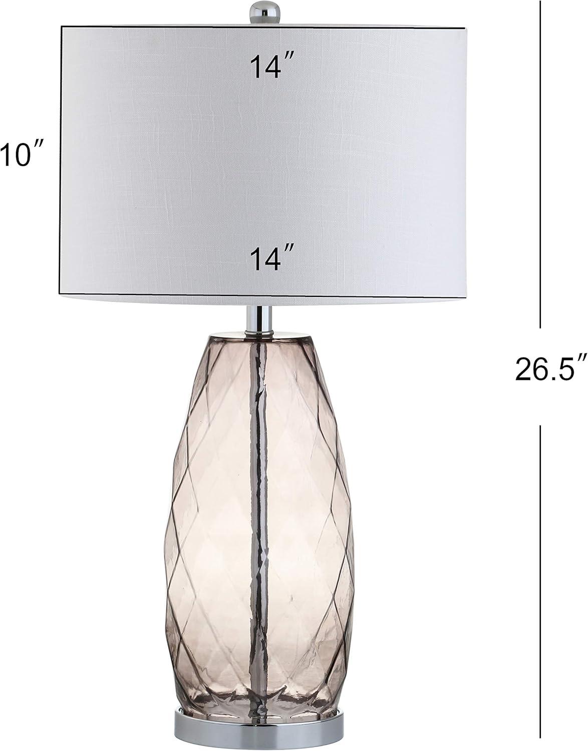 image:imageJONATHAN Y 265 Smoked Gray Glass Table Lamp Modern Faceted Bedside Lamp White Linen Drum Shade Chrome Base LED Bulb Included for Bedroom Living Room Nightstand JYL4009ASmoked Gray