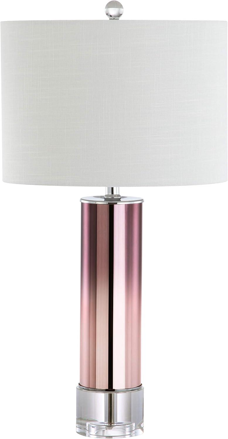 image:imageJONATHAN Y 27 Blue Glass Crystal Table Lamp for Bedroom Living Room Nightstand Modern Ombre Bedside Lamp White Linen Drum Shade LED Bulb Included JYL1069APink