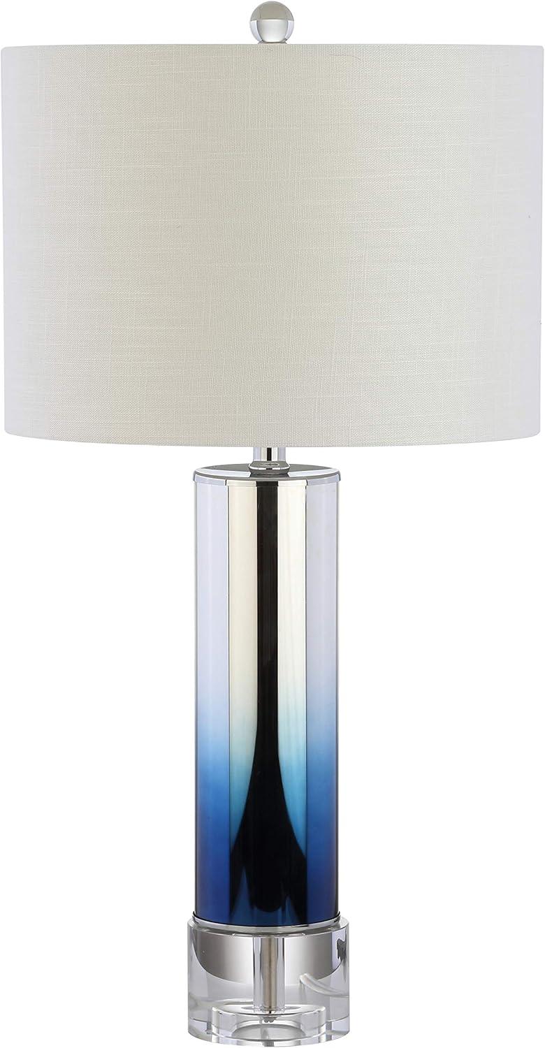 image:imageJONATHAN Y 27 Blue Glass Crystal Table Lamp for Bedroom Living Room Nightstand Modern Ombre Bedside Lamp White Linen Drum Shade LED Bulb Included JYL1069ABlue