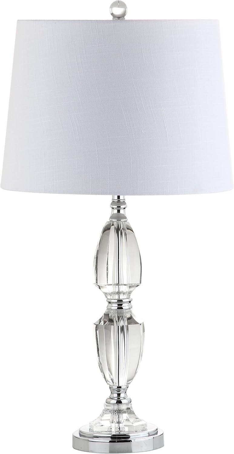 image:imageJONATHAN Y 27 Clear Crystal LED Table Lamp Traditional French Country Chrome Nightstand Lamp with White Linen Drum Shade for Living Room LED Bulb Included JYL2039A