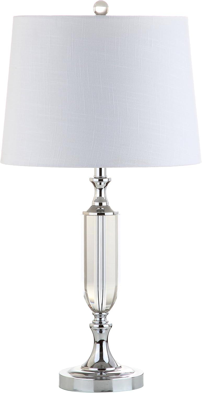 image:imageJONATHAN Y 27 Clear Fluted Crystal LED Table Lamp Glam Traditional Chrome Bedside Lamp for Living Room Bedroom White Linen Empire Shade LED Bulb Included JYL2046A
