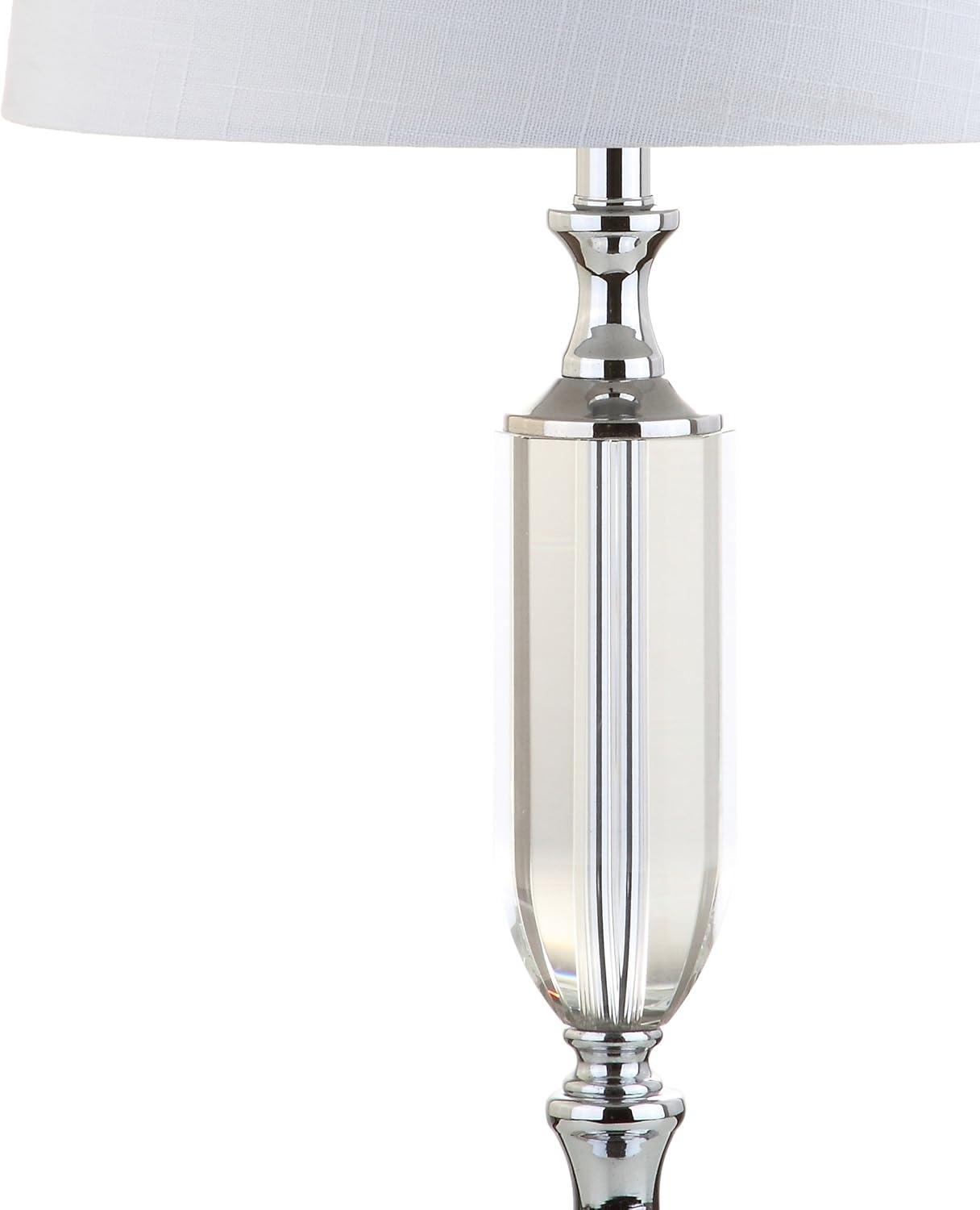 image:imageJONATHAN Y 27 Clear Fluted Crystal LED Table Lamp Glam Traditional Chrome Bedside Lamp for Living Room Bedroom White Linen Empire Shade LED Bulb Included JYL2046A