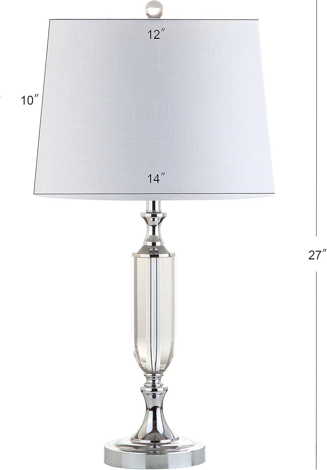 image:imageJONATHAN Y 27 Clear Fluted Crystal LED Table Lamp Glam Traditional Chrome Bedside Lamp for Living Room Bedroom White Linen Empire Shade LED Bulb Included JYL2046A