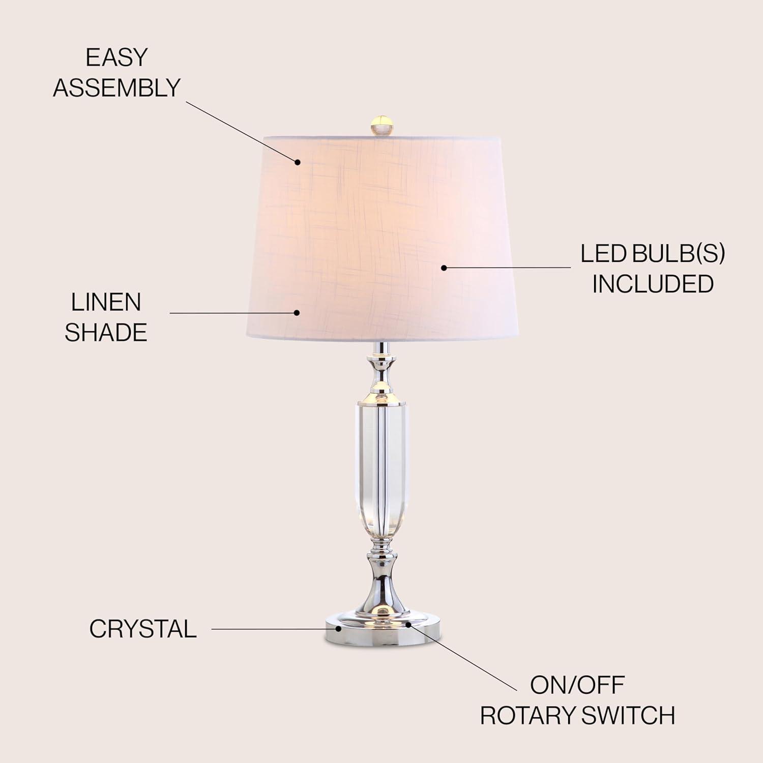 image:imageJONATHAN Y 27 Clear Fluted Crystal LED Table Lamp Glam Traditional Chrome Bedside Lamp for Living Room Bedroom White Linen Empire Shade LED Bulb Included JYL2046A